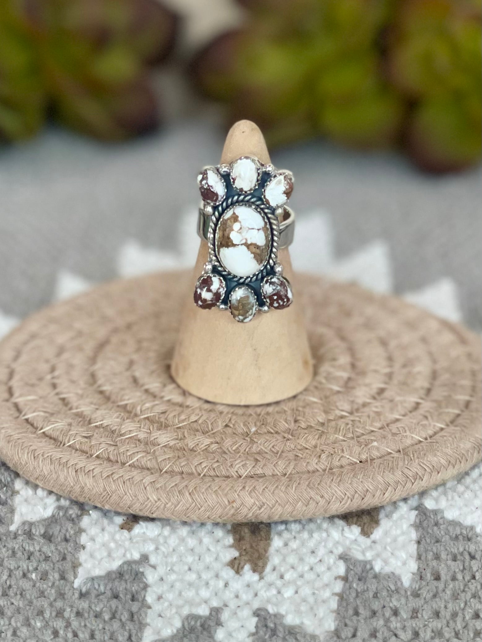 Southwest Handmade Wild Horse & Sterling Silver Adjustable Cluster Ring