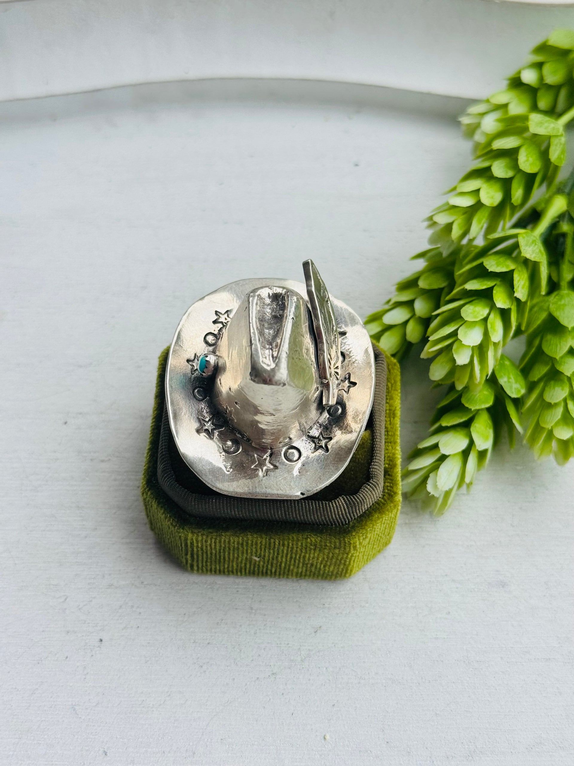 Robby Manuelito Kingman Turquoise & Sterling Silver Cowboy Hat Adjustable Ring