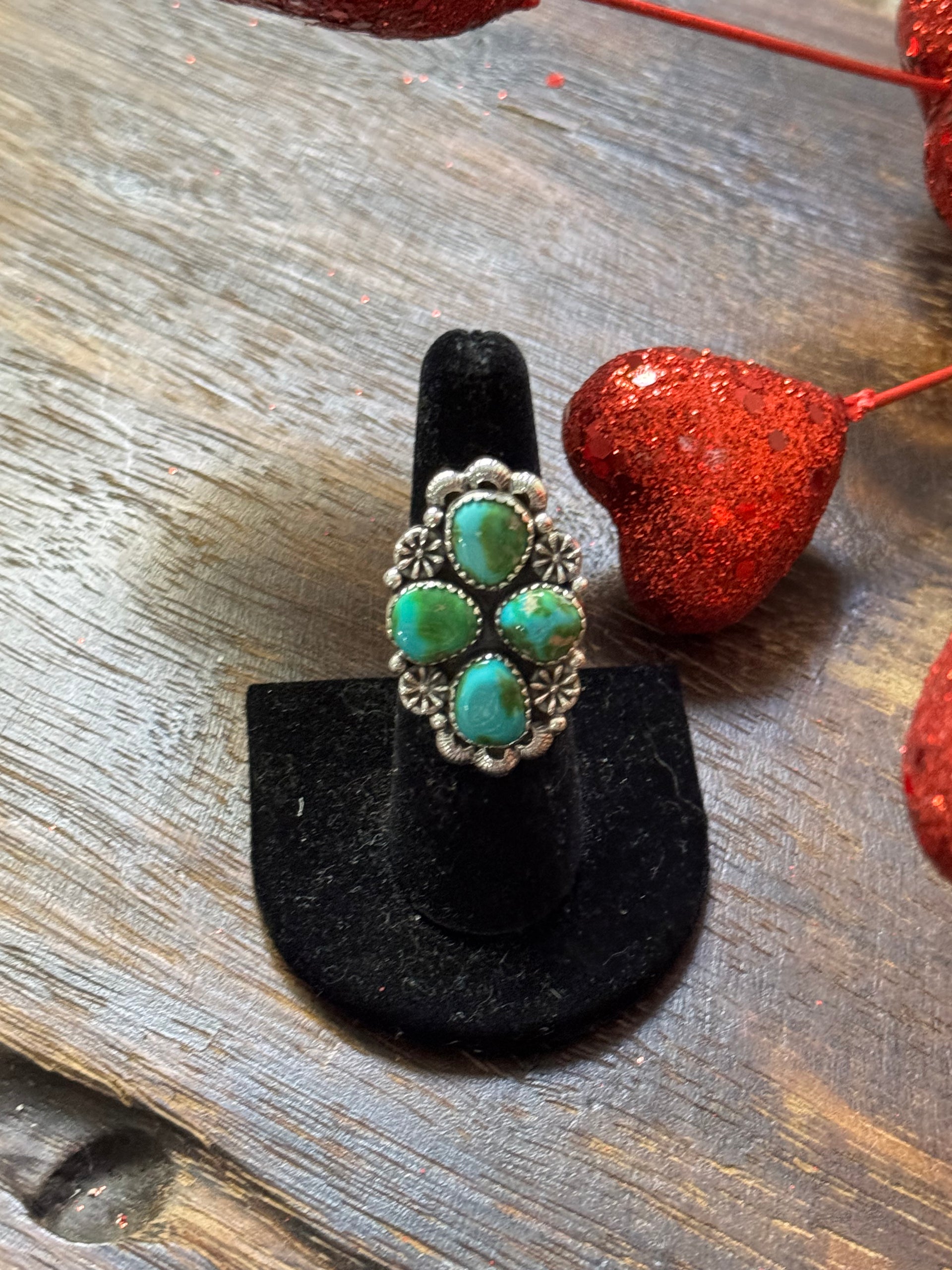 Southwest Handmade Sonoran Mountain Turquoise & Sterling Silver Adjustable Cluster Ring