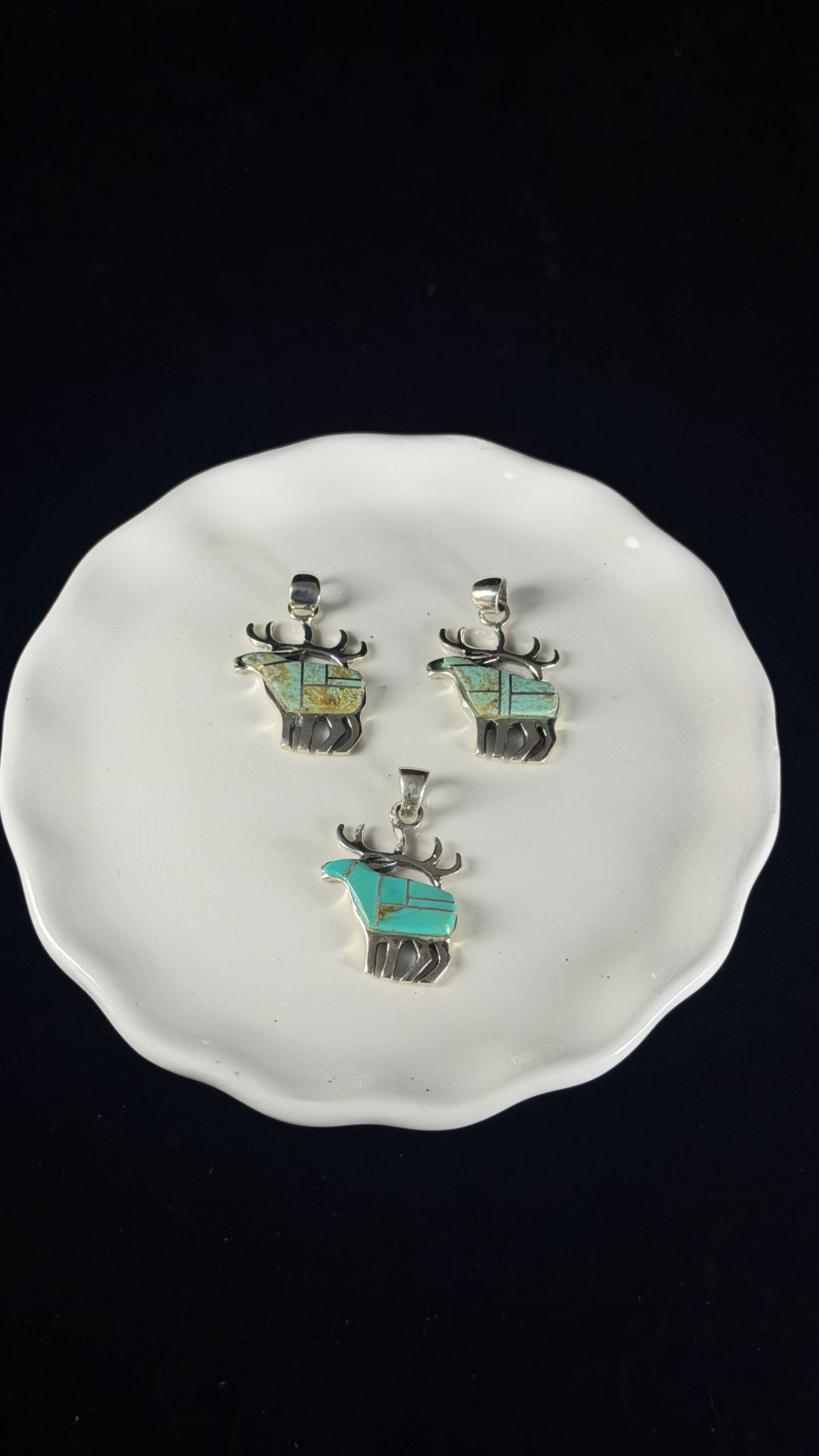 Navajo Made Mine 8 Turquoise & Sterling Silver Inlay Moose Pendant
