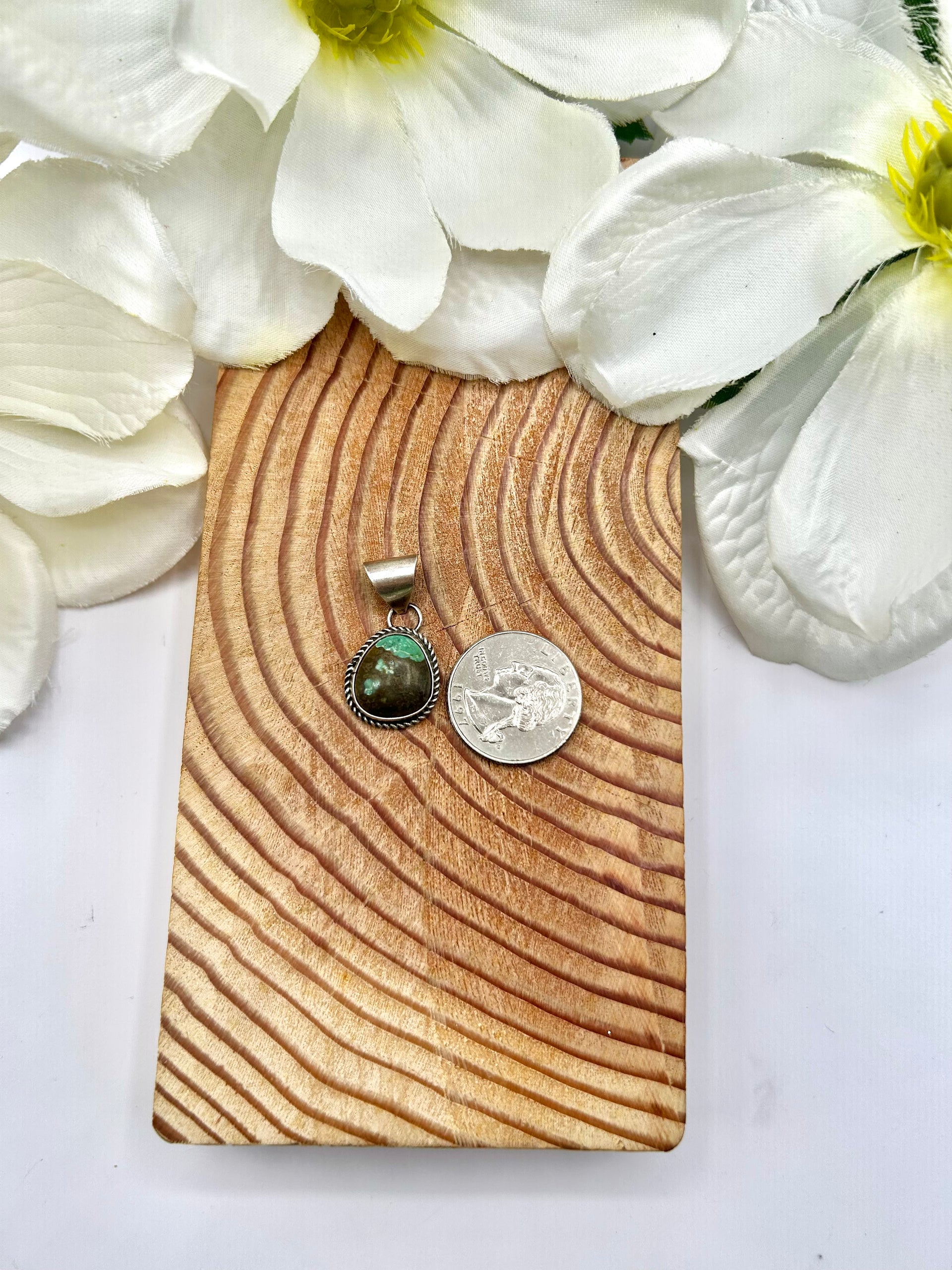 Navajo Made Hubei Turquoise & Sterling Silver Pendant