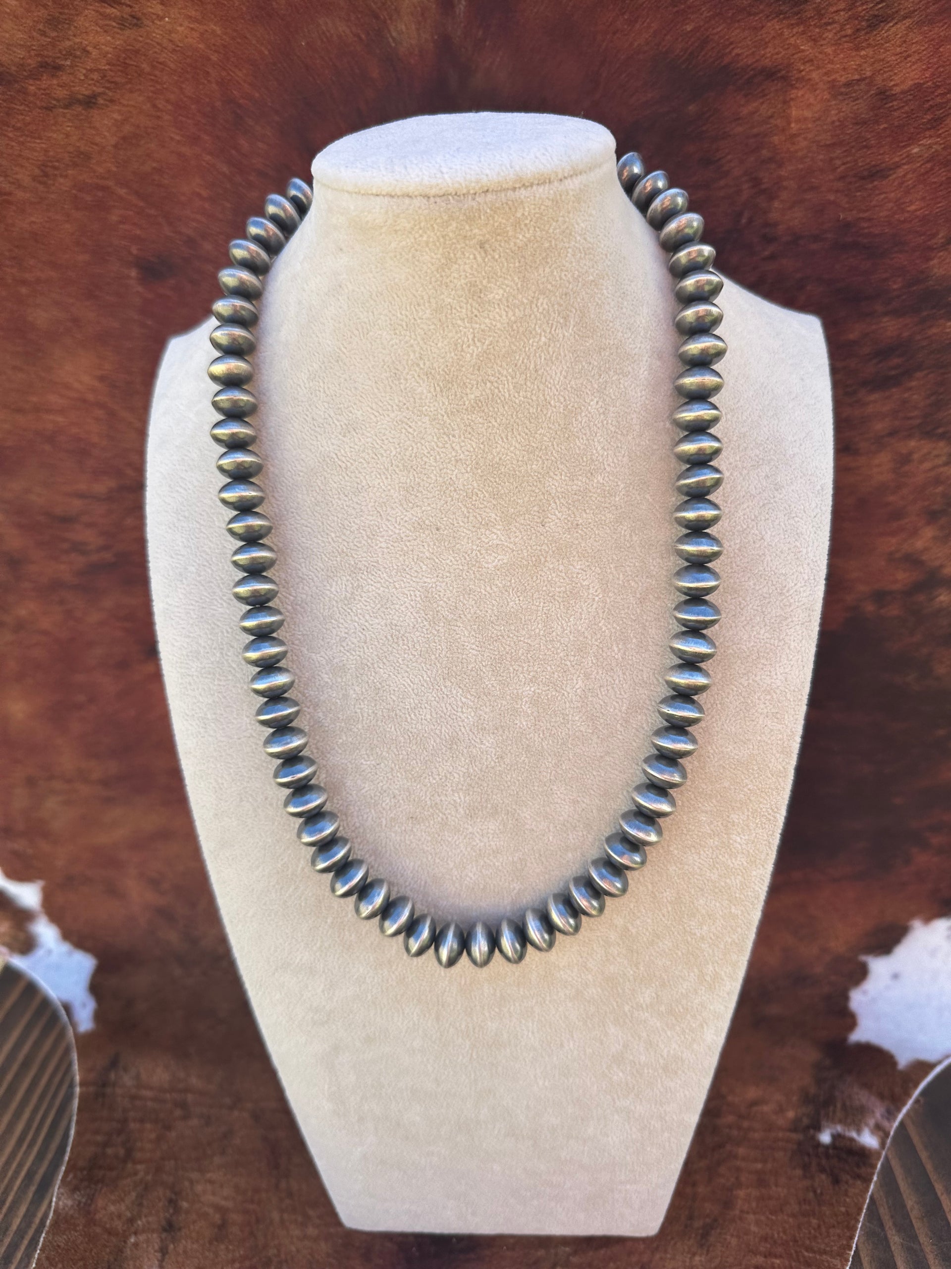 Southwest Made 12 MM Sterling Silver Disc Pearl Necklace