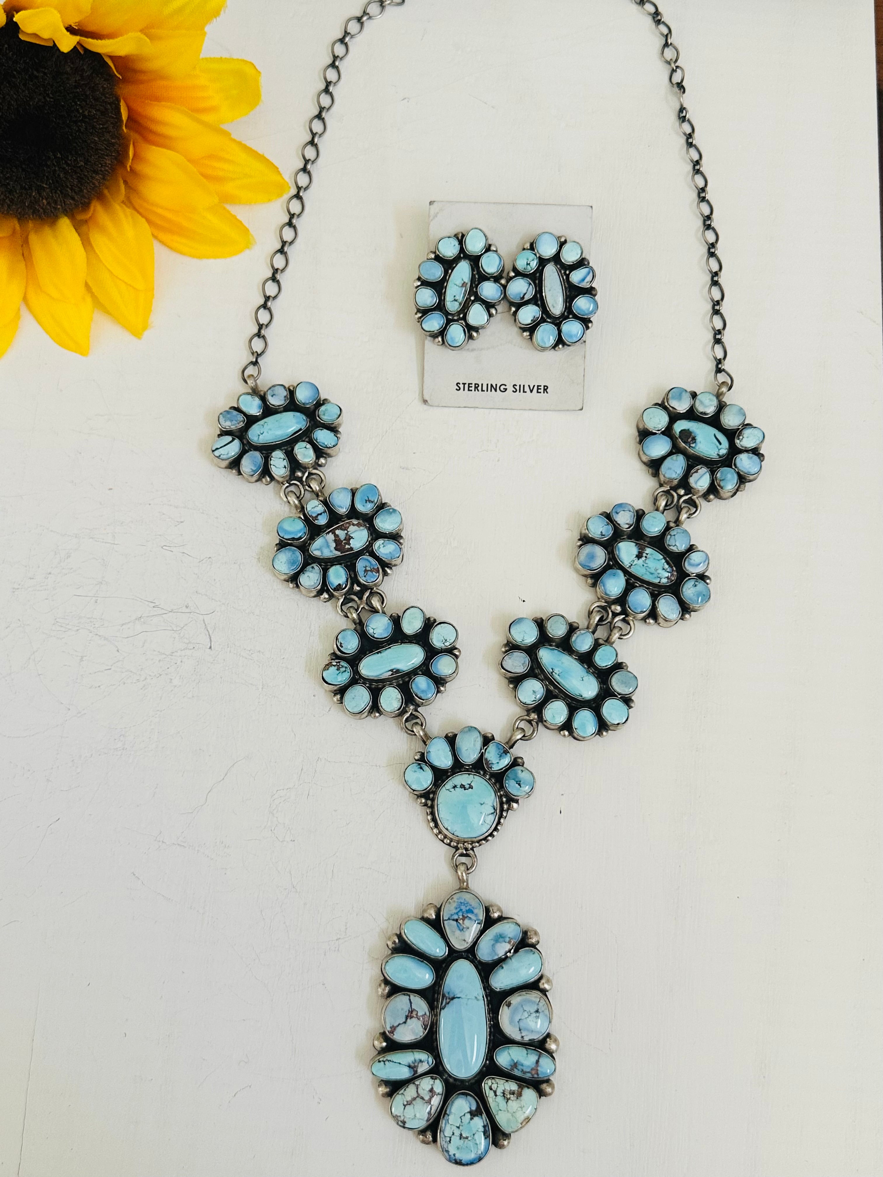 Pansy Johnson Golden Hills Turquoise & Sterling Silver Cluster Necklace Set