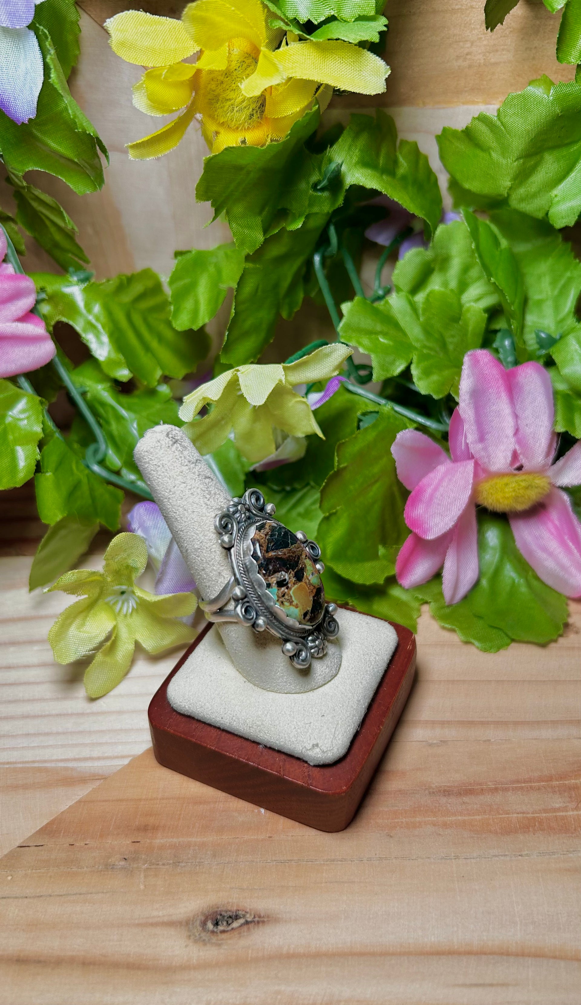 Jamison Hoskie Black Jack Turquoise & Sterling Silver Ring Size 9.25