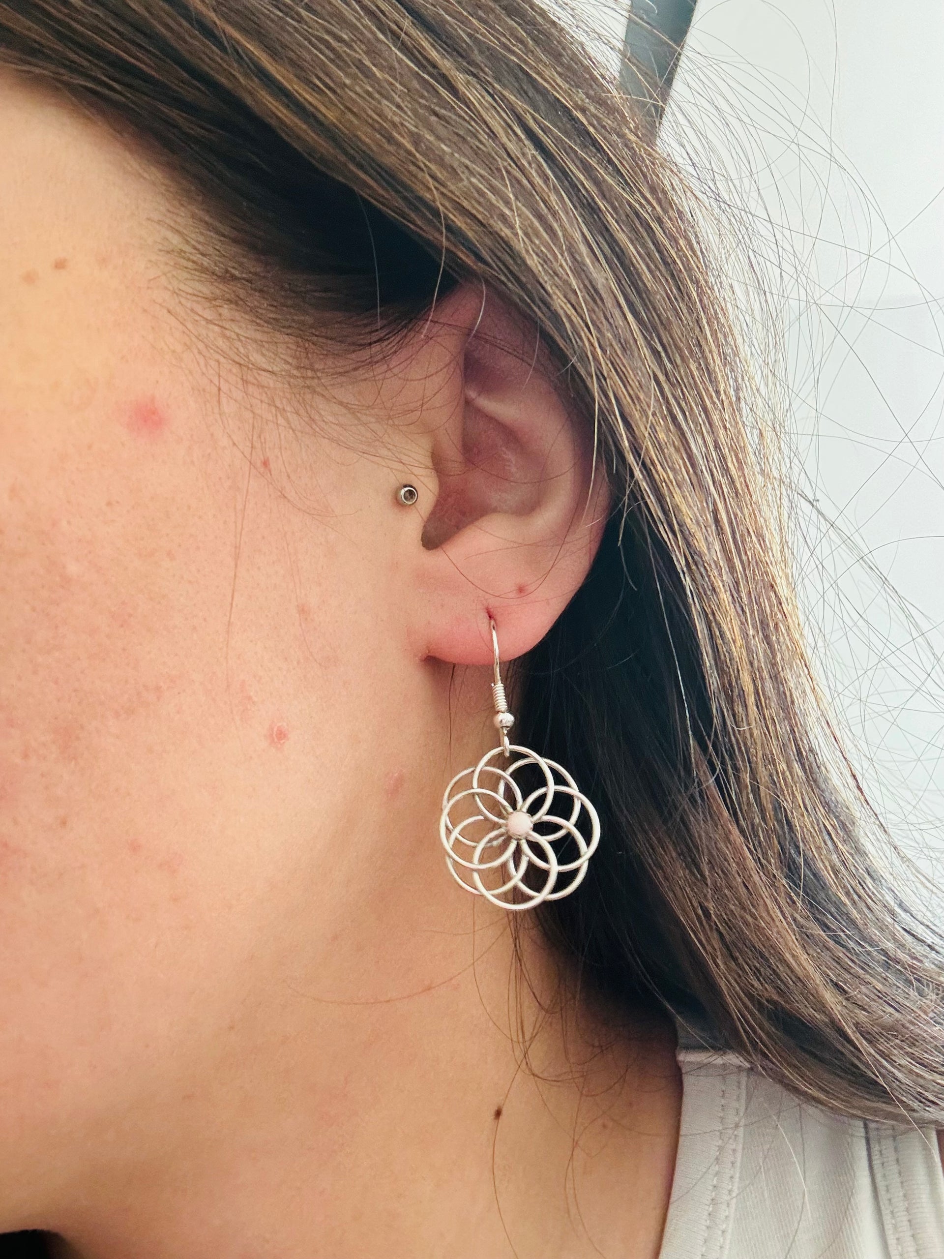 Navajo Made Pink Conch & Sterling Silver Dangle Earrings