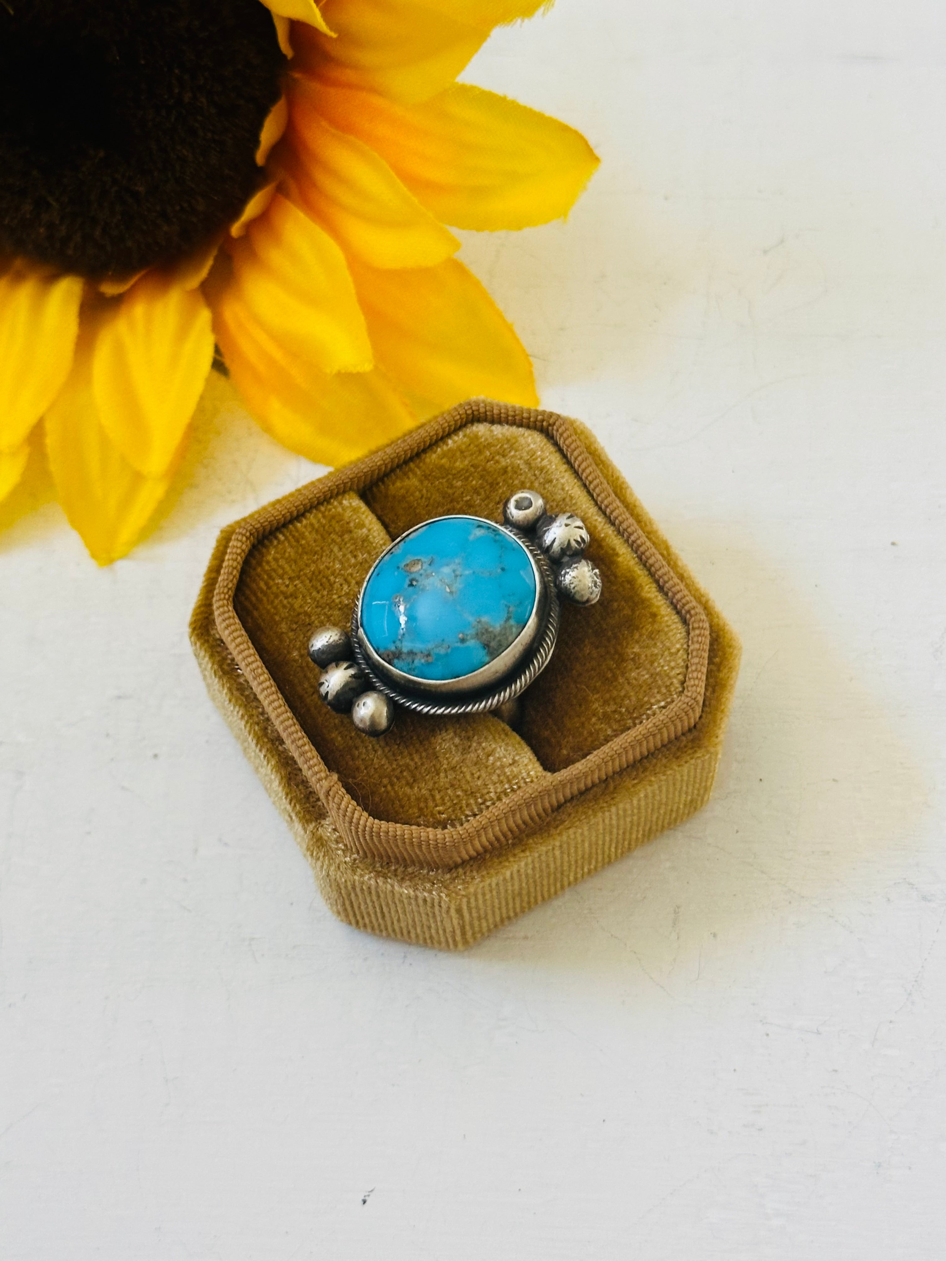 Navajo Made Kingman Turquoise & Sterling Silver Ring Size 6.5