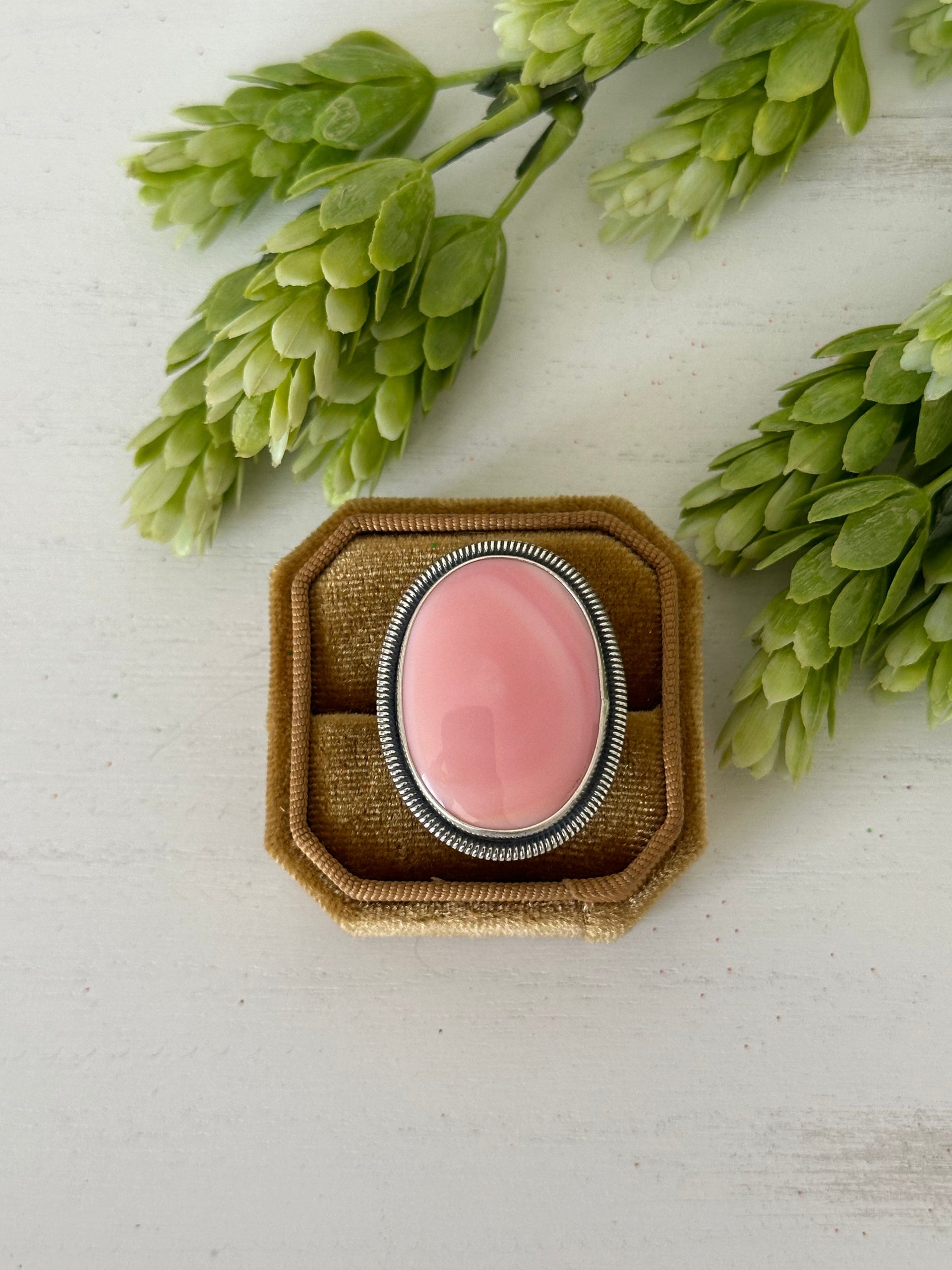 Navajo Made Pink Conch & Sterling Silver Adjustable Ring