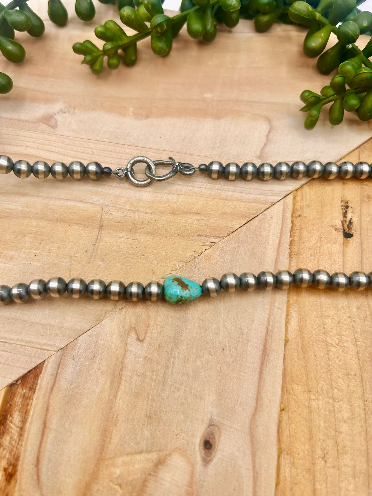 Navajo Made Strung 6 MM Royston Turquoise & Sterling Silver Necklace
