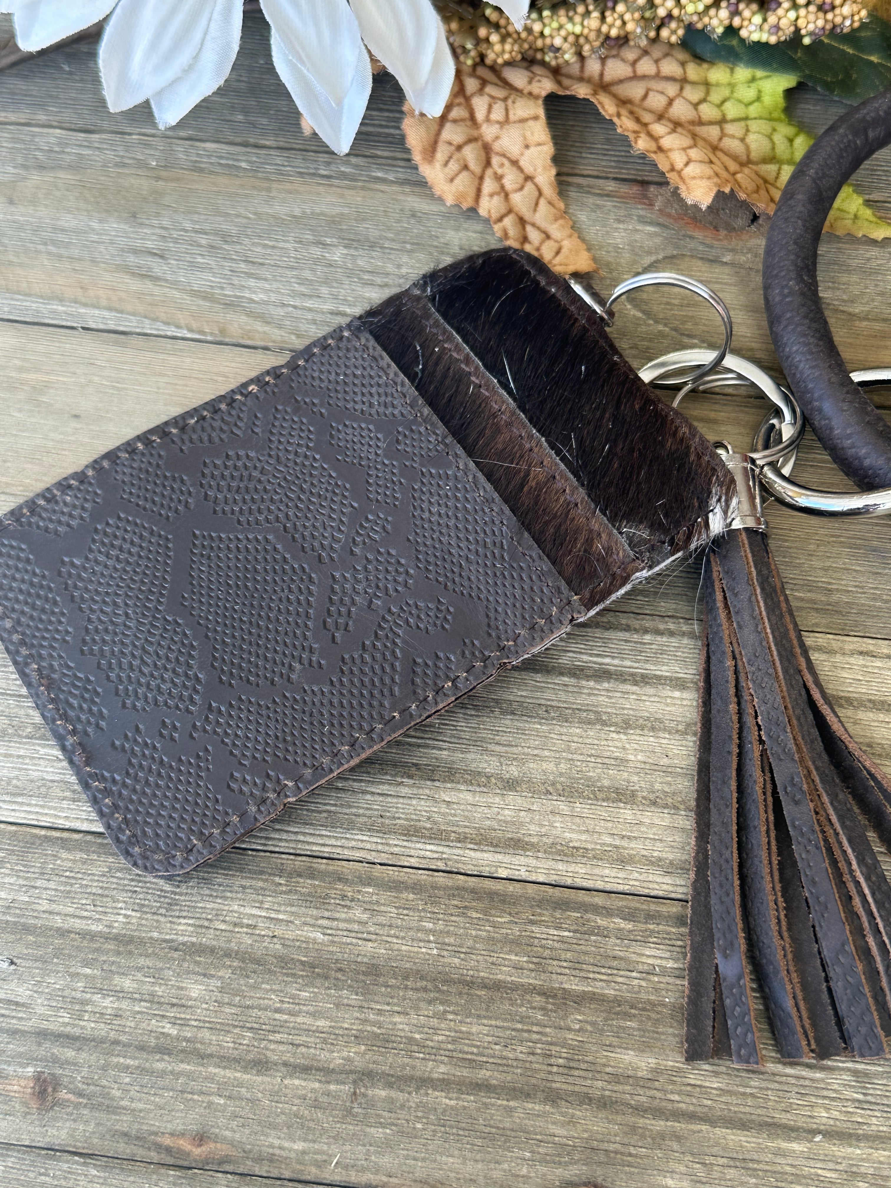 Genuine Leather & Cowhide Wristlet Card Holder