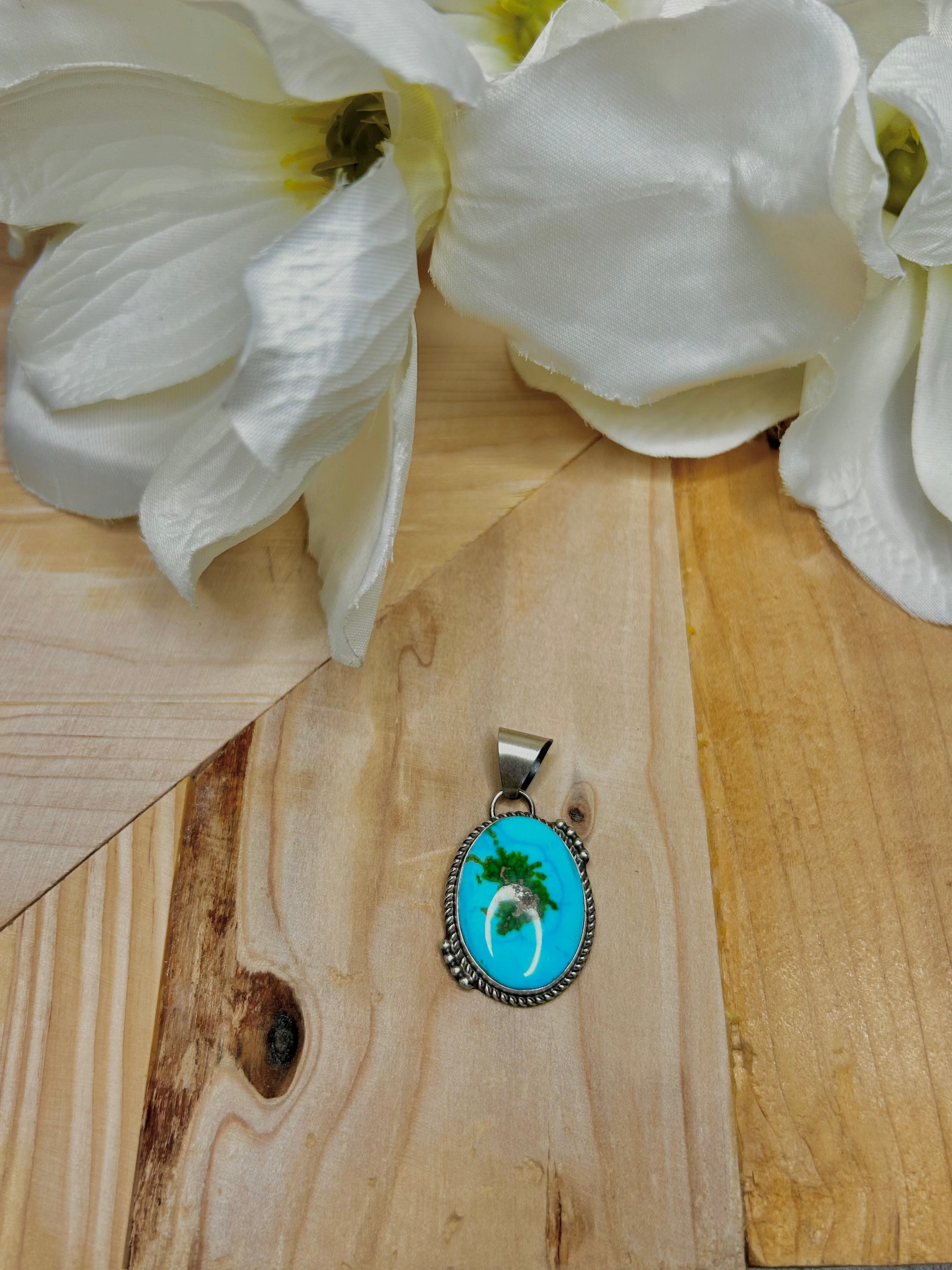 Navajo Made Sonoran Mountain Turquoise & Sterling Silver Pendant