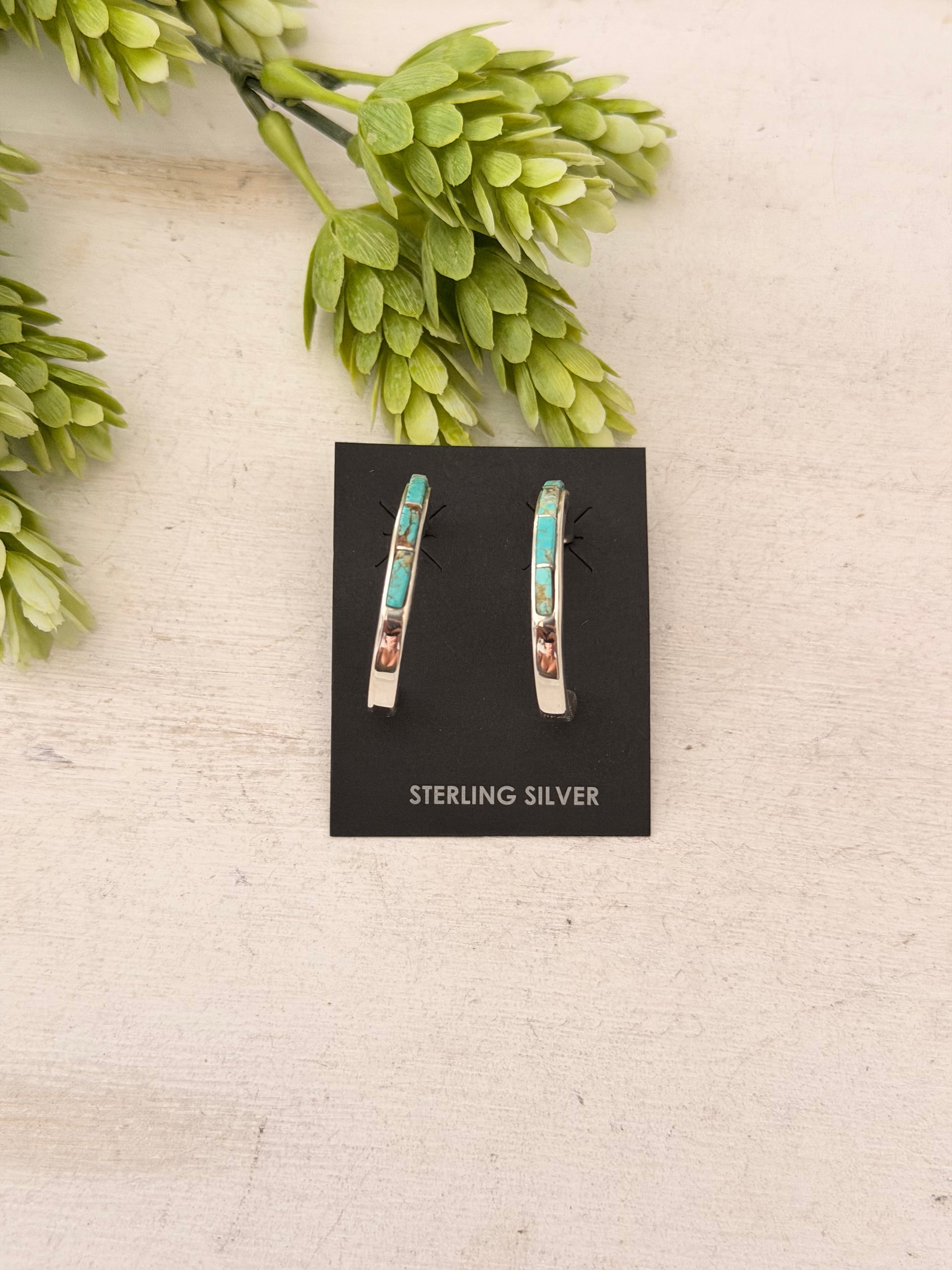 Navajo Made Mine 8 Sterling Silver Post Hoop Earrings