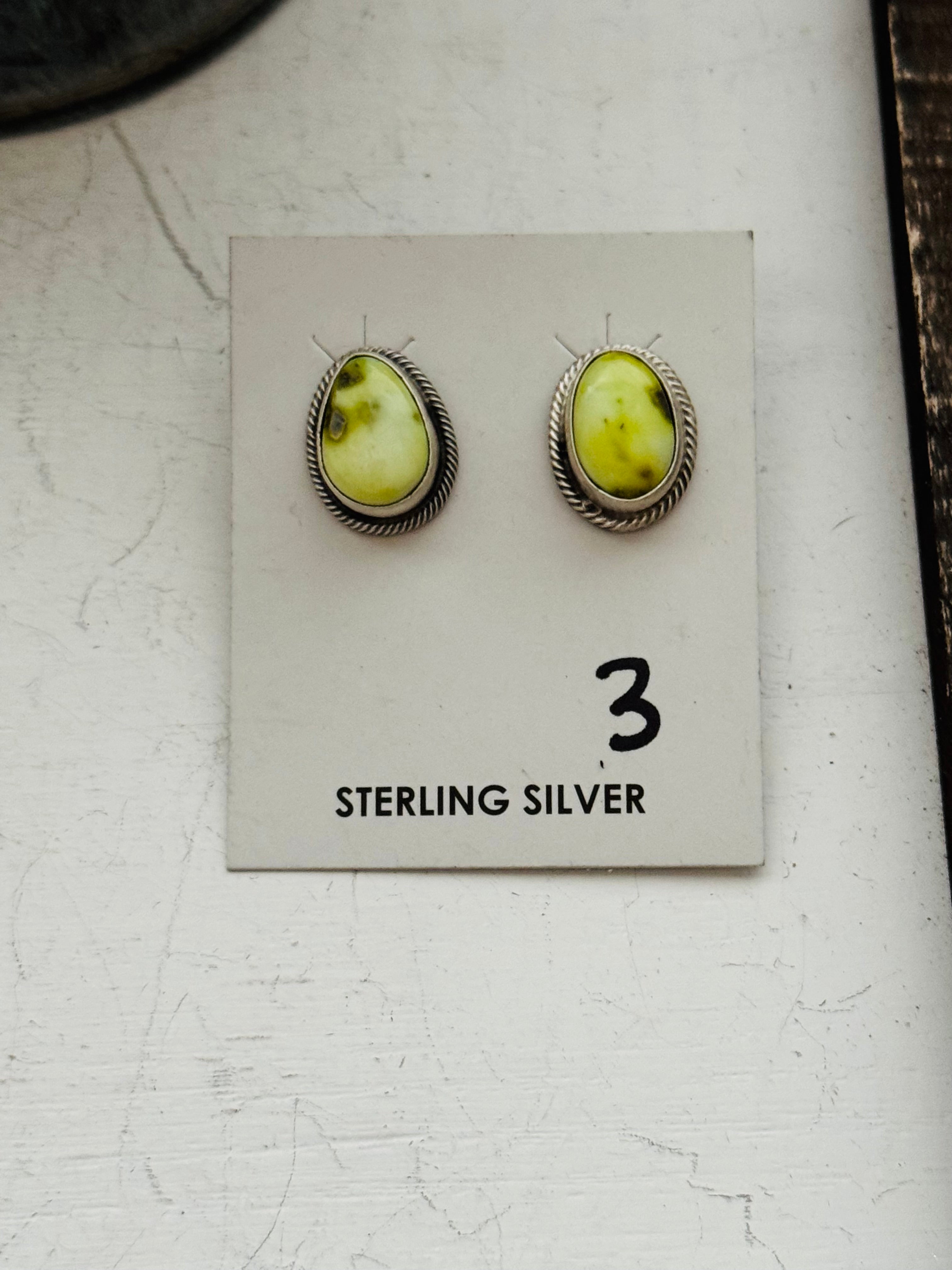 Sheryl Martinez Palomino Variscite & Sterling Silver Post Earrings