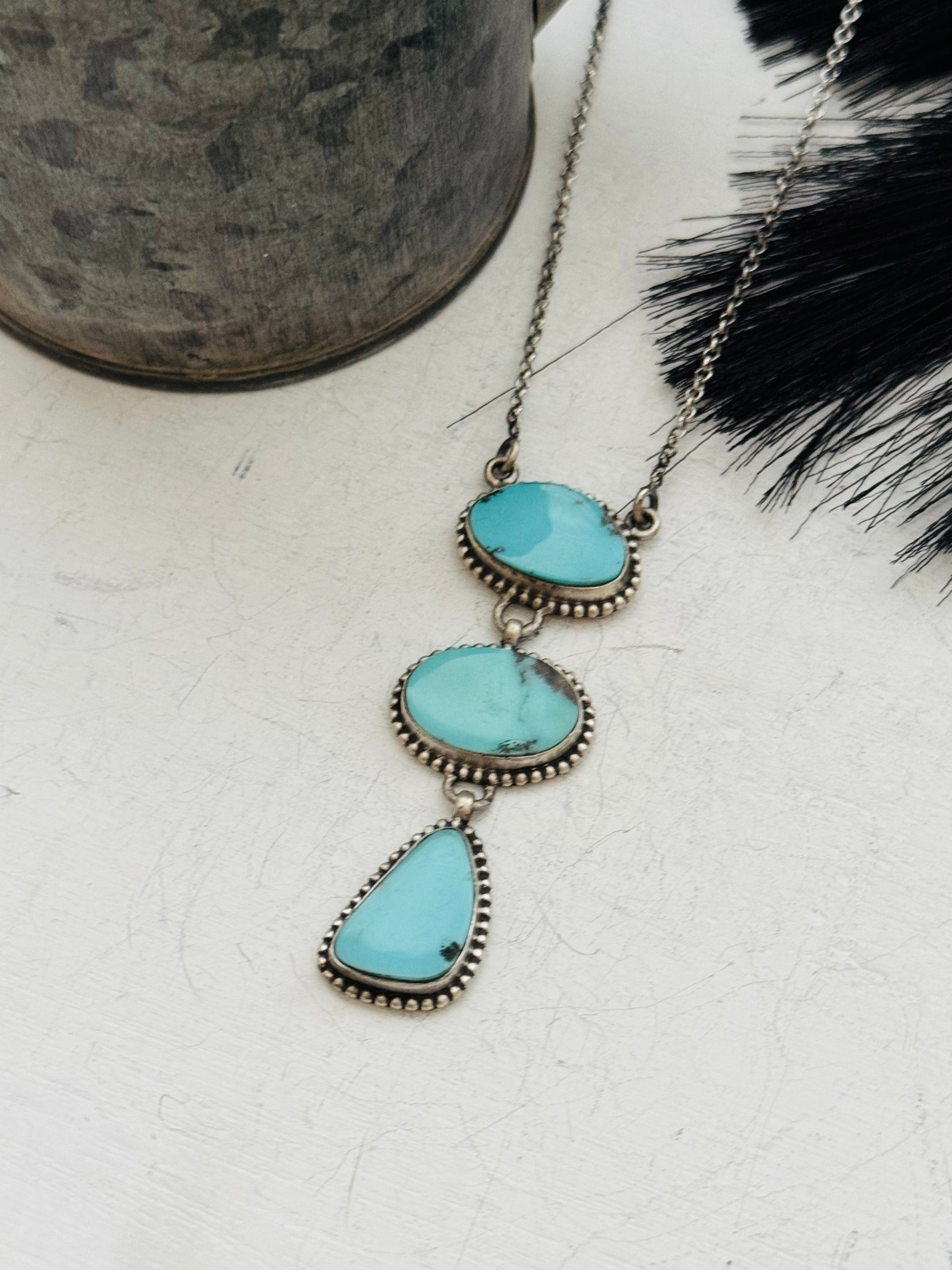 Southwest Handmade Kingman Turquoise & Sterling Silver Chain Necklace