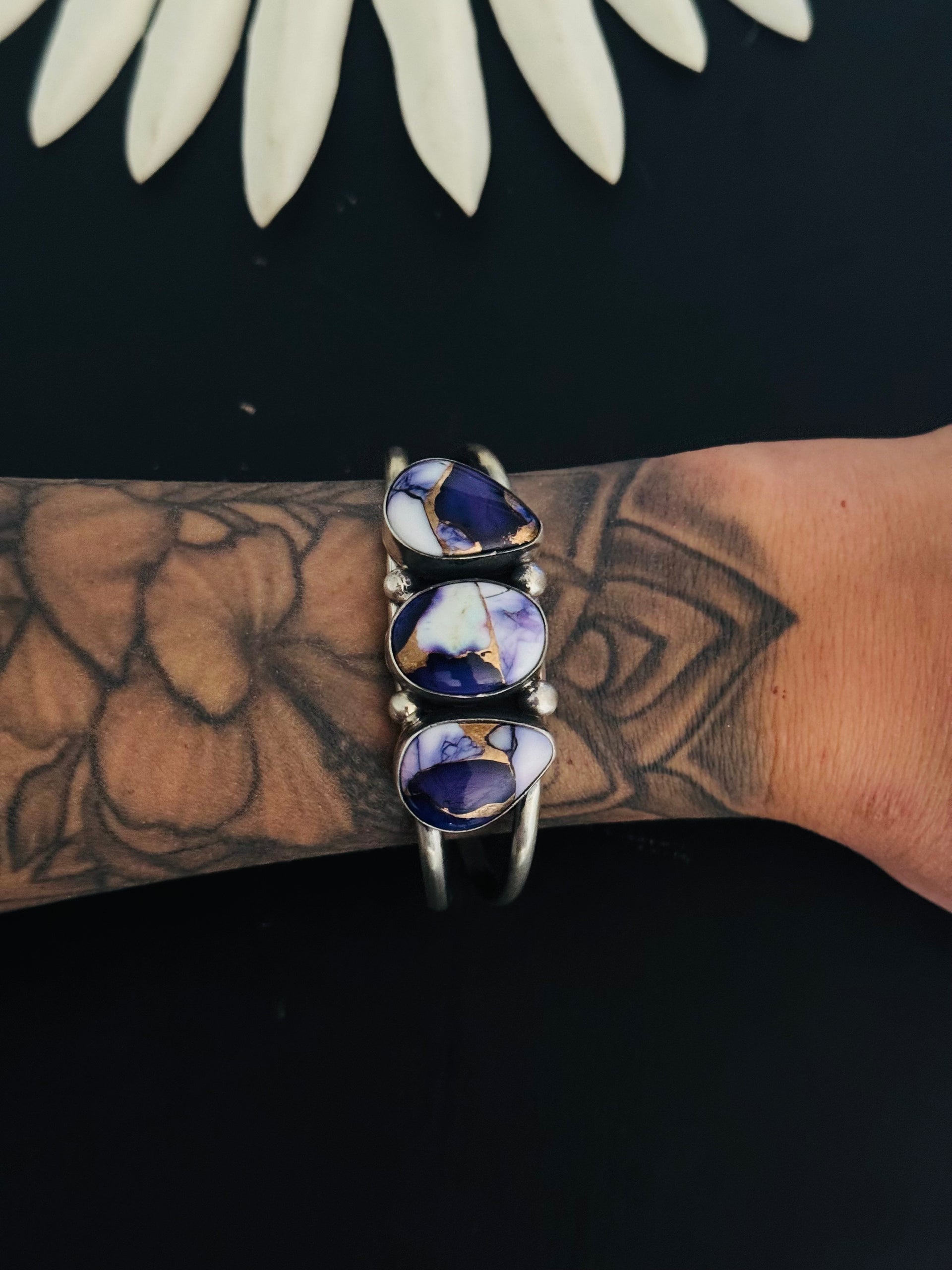 Augustine Largo Grape Dahlia & Sterling Silver Cuff Bracelet