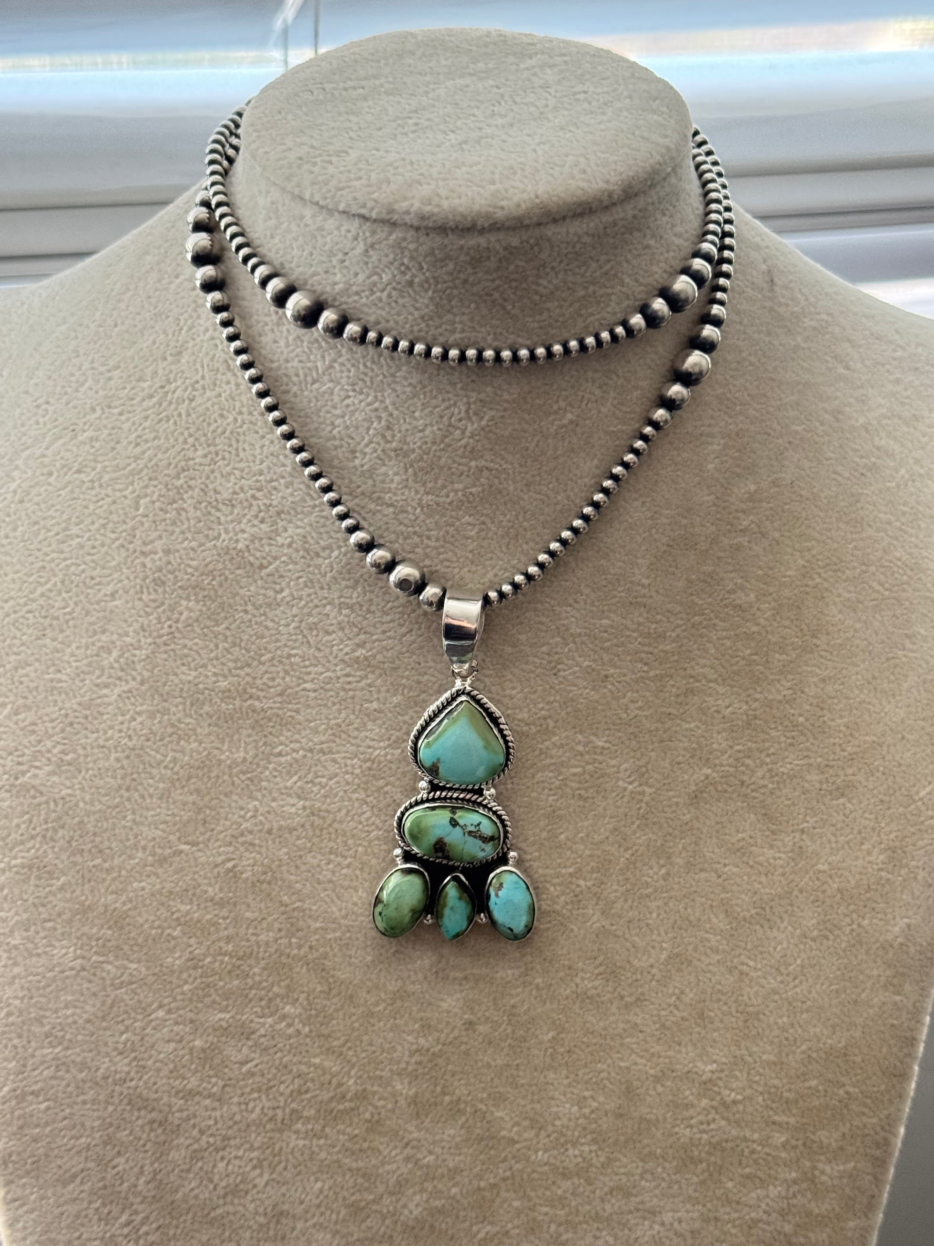 Southwest Handmade Sonoran Mountain Turquoise & Sterling Silver Cluster Pendant