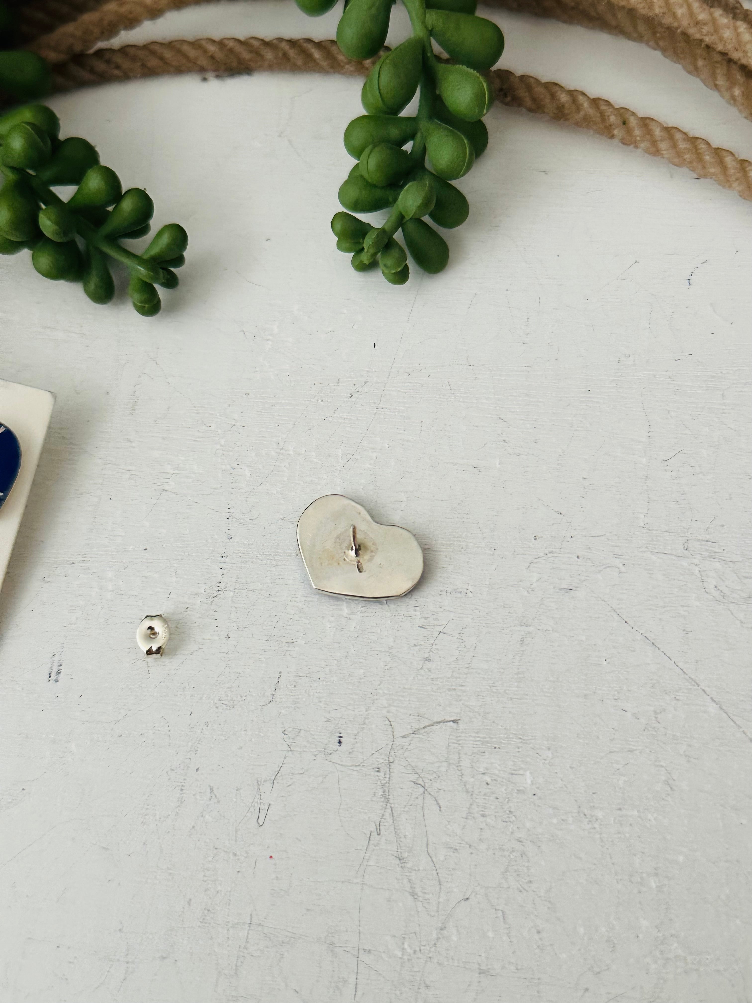 Karen Lalio Lapis & Sterling Silver Inlay Heart Post Earrings