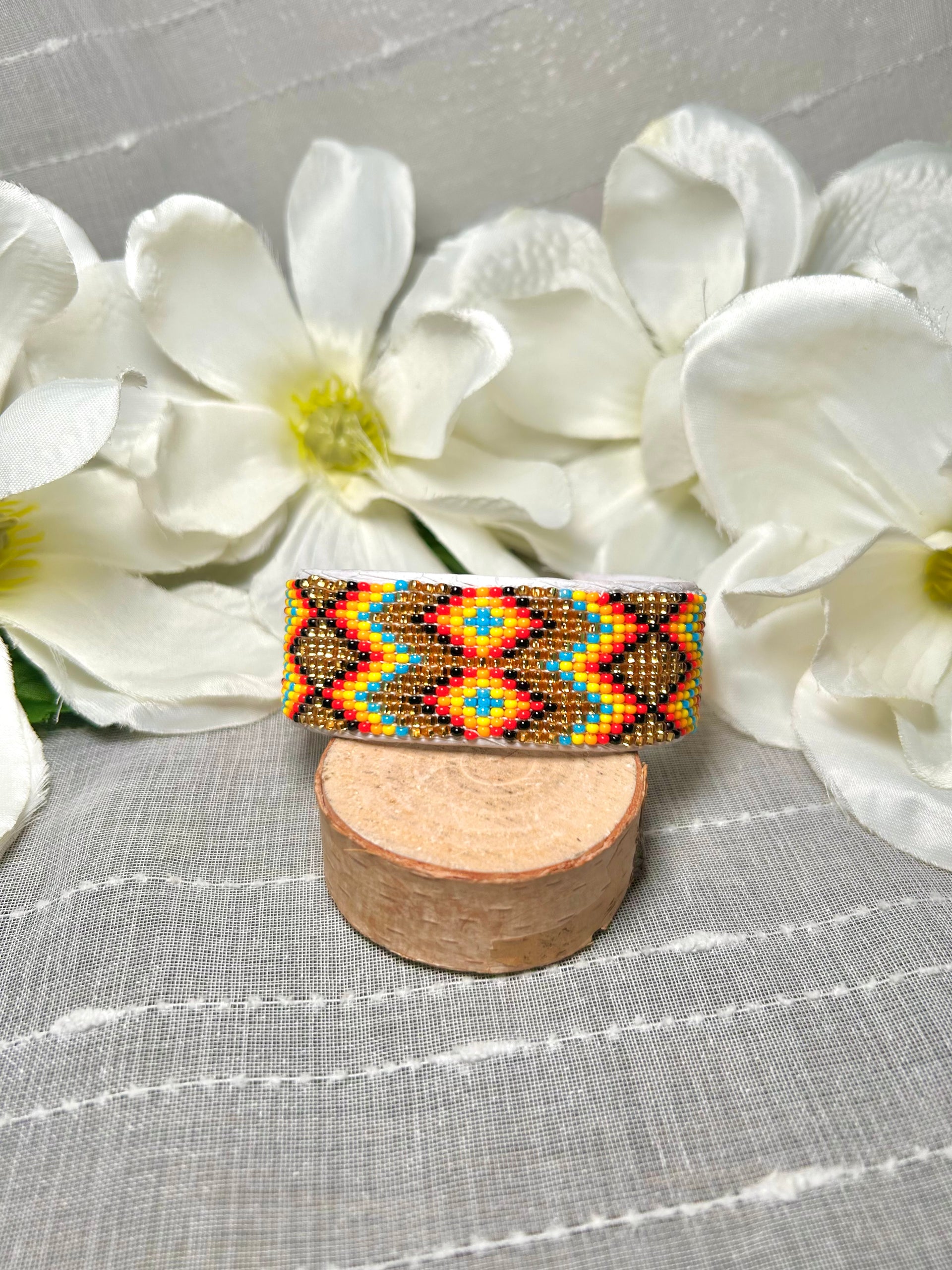 Navajo Made Beaded/Leather  Cuff Bracelet