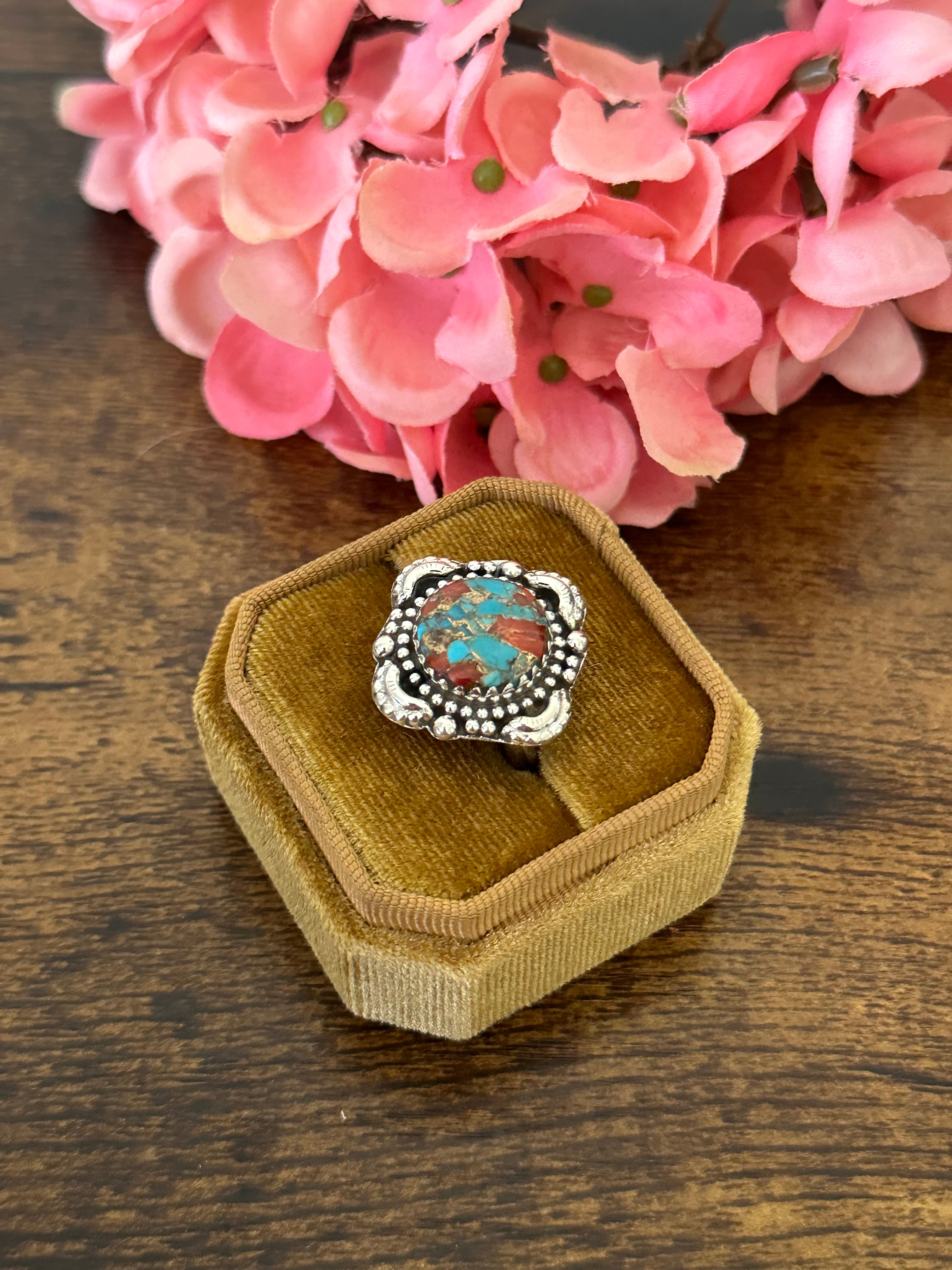 Southwest Handmade Red Mohave Turquoise & Sterling Silver Ring Size 6.5