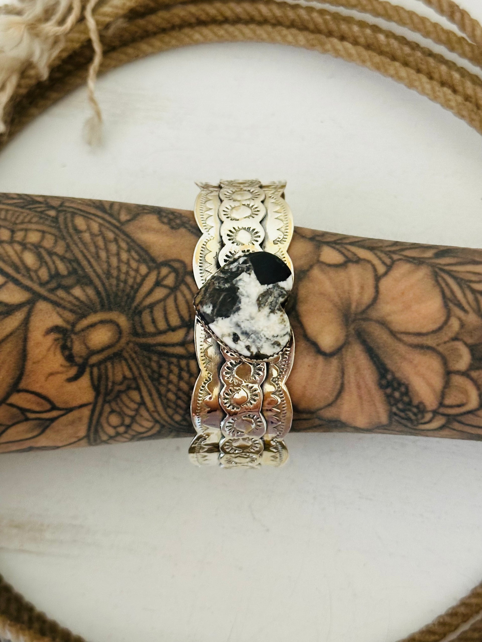 Southwest Made White Buffalo & Sterling Silver Cuff Bracelet