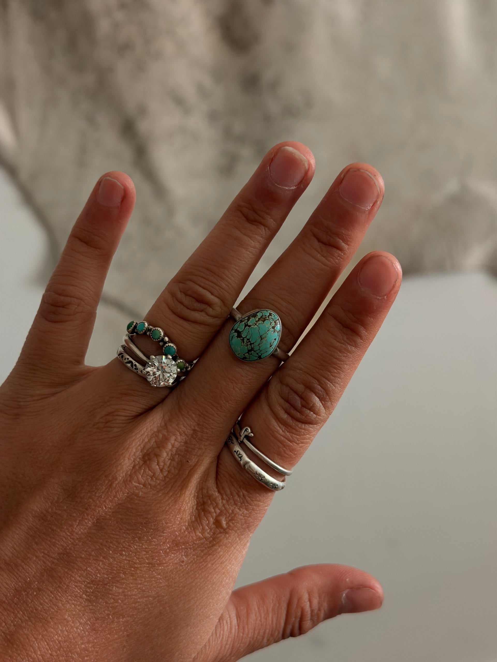 Navajo Made Mine 8 Turquoise & Sterling Silver Ring Size 7.5