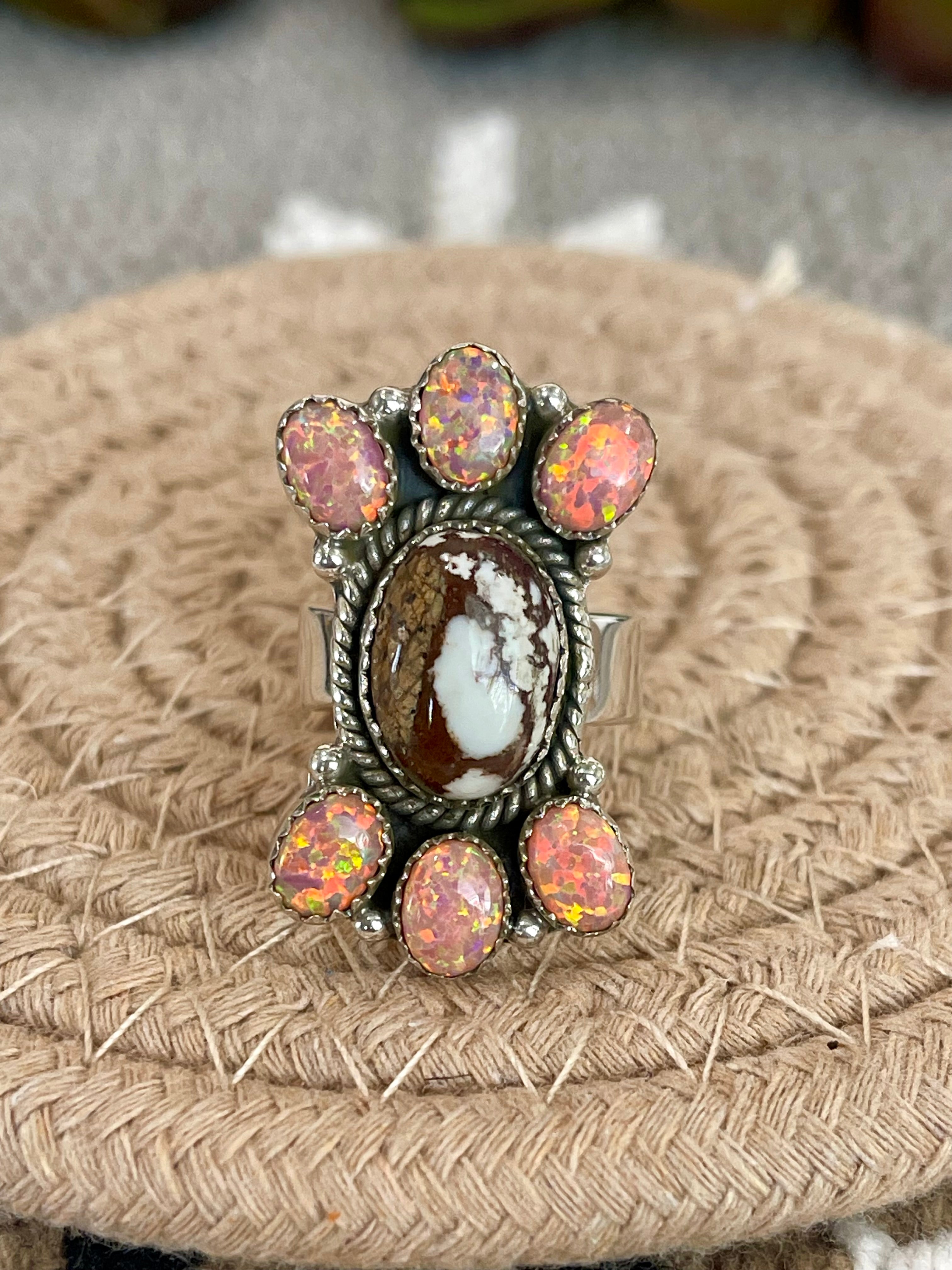 Southwest Handmade Multi Stone & Sterling Silver Adjustable Cluster Ring