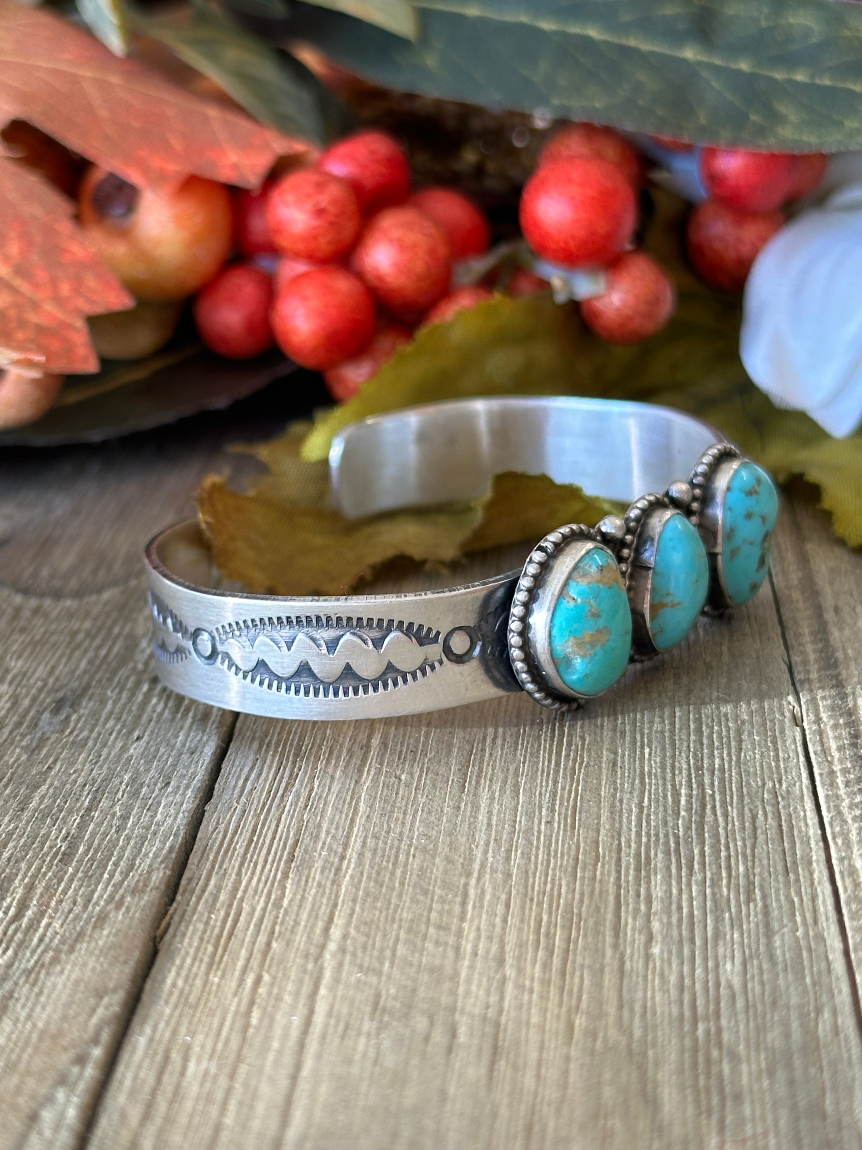 Navajo Made Kingman Turquoise & Sterling Silver Cuff Bracelet