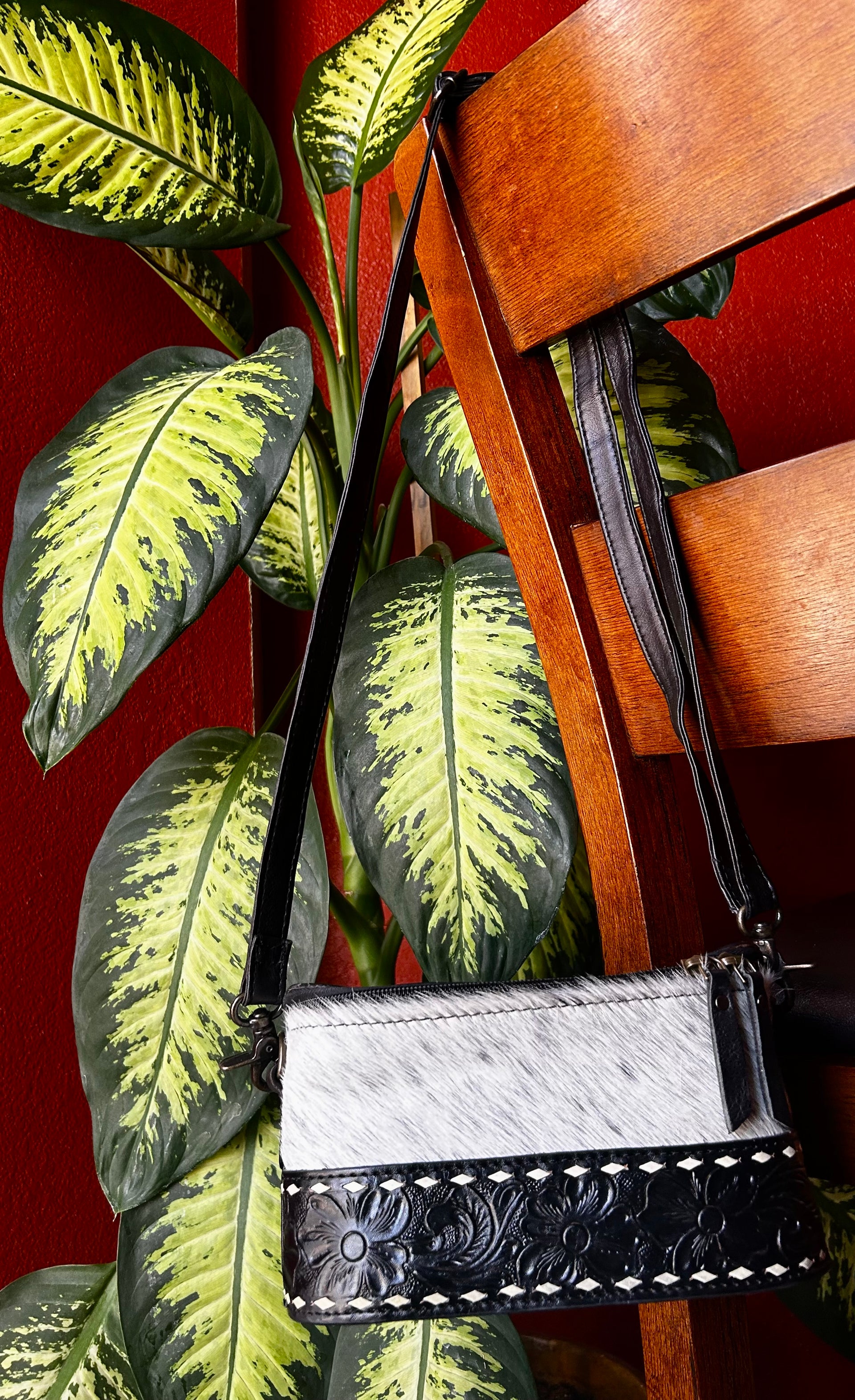 Genuine Cowhide & Tooled Leather Make up Bag