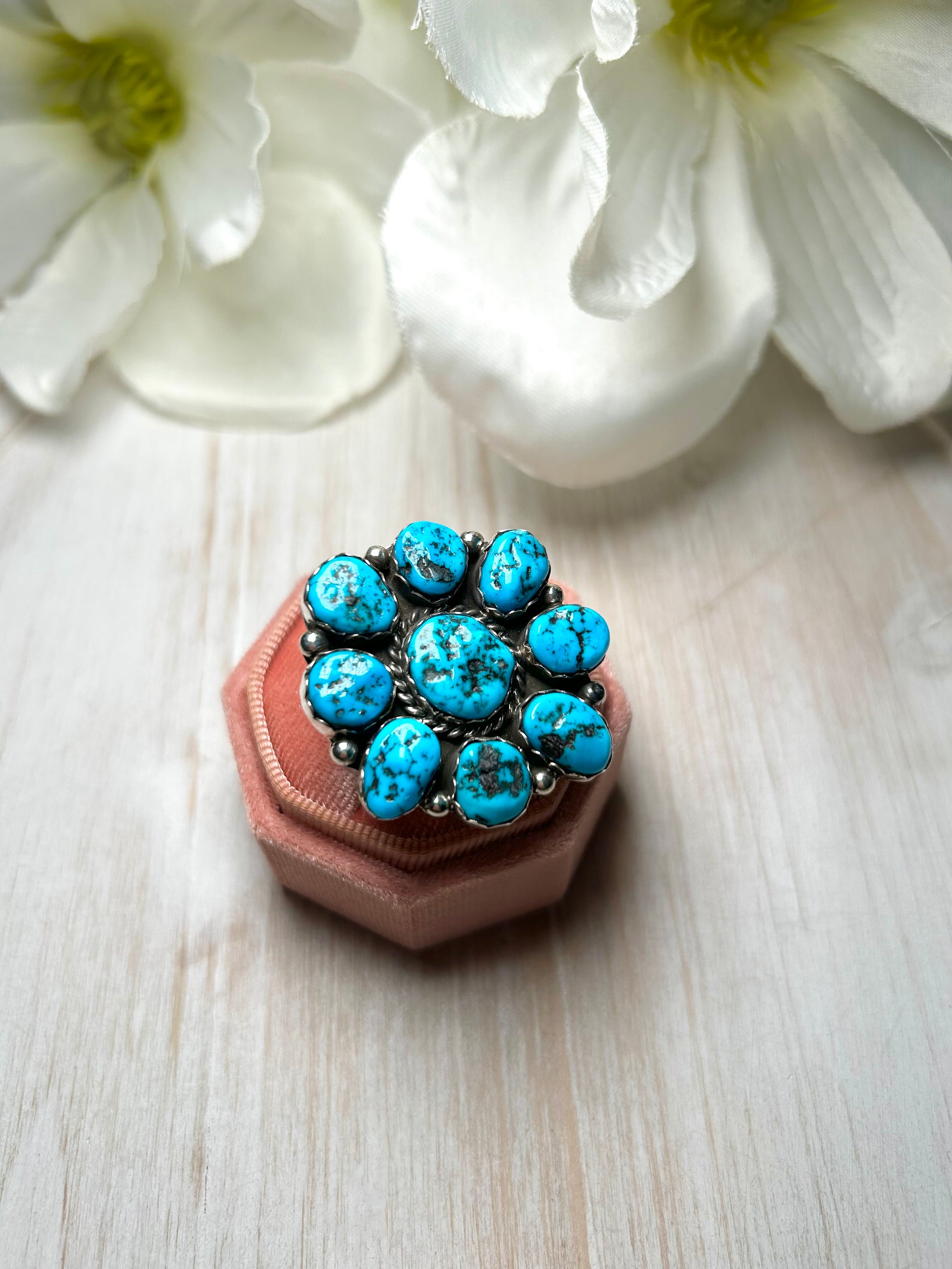 Navajo Made Kingman Turquoise & Sterling Silver Ring Size 8.25