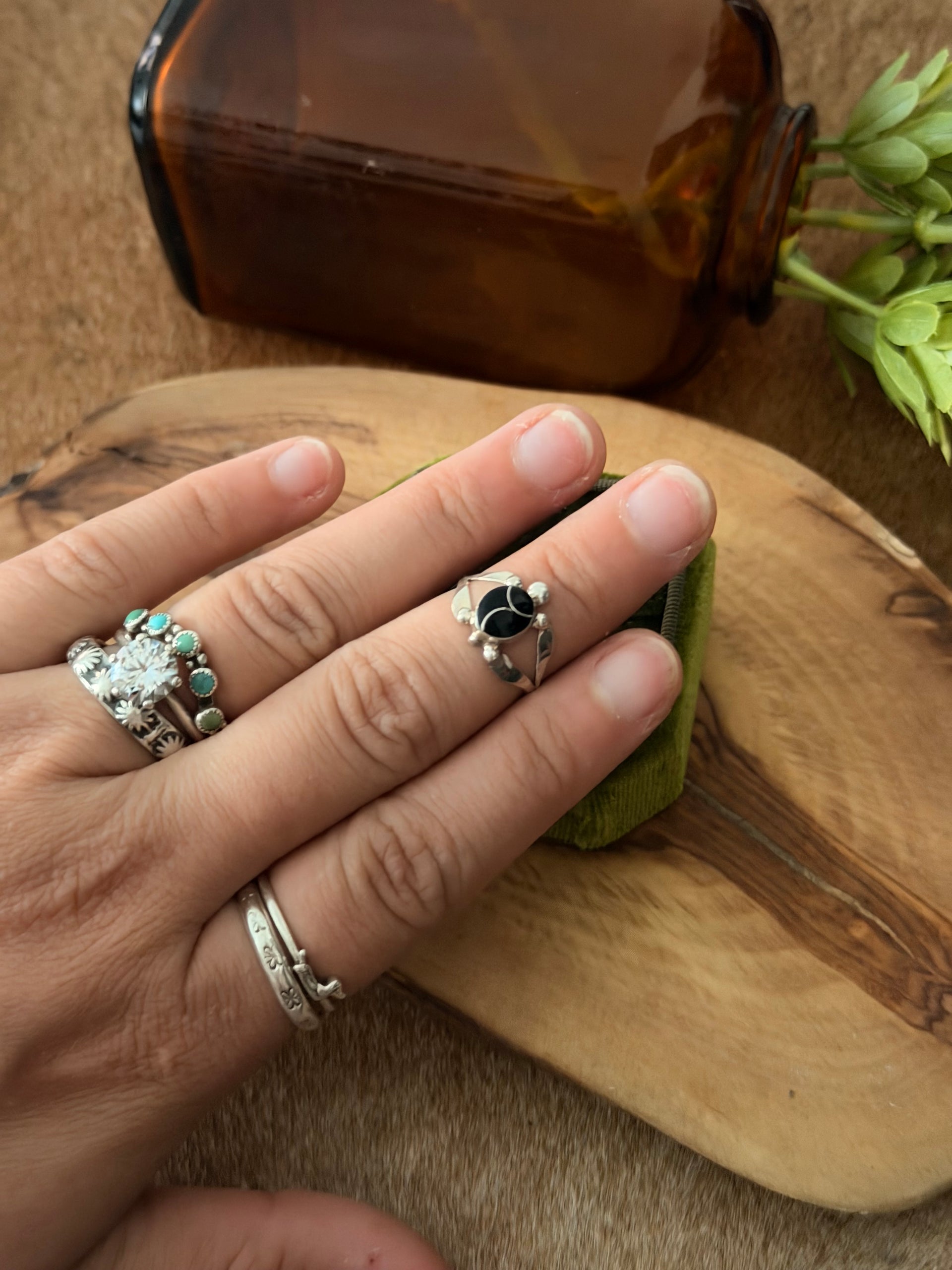 Zuni Made Onyx & Sterling Silver Inlay Turtle Ring