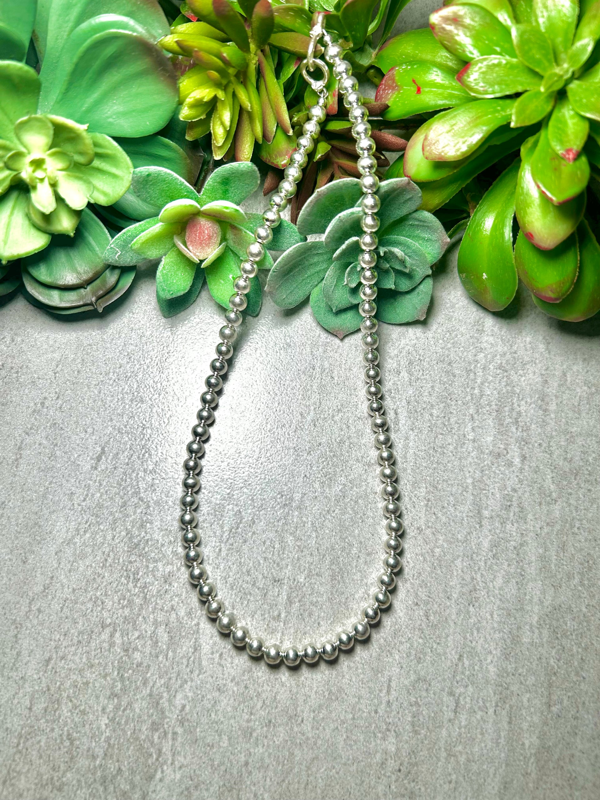 Navajo Made Strung 6 MM Sterling Silver Necklace