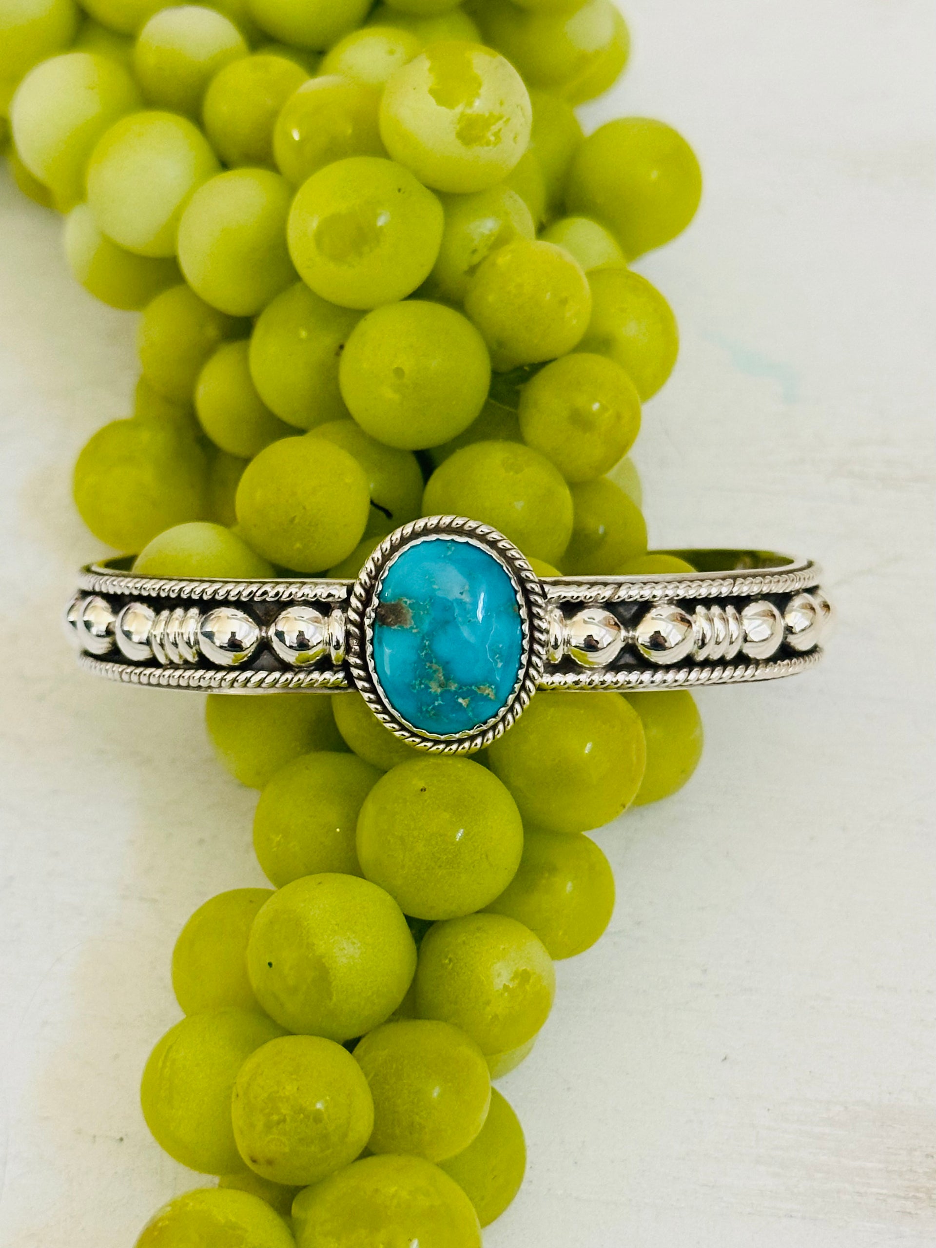 Southwest Made Emerald Valley Turquoise & Sterling Silver Cuff Bracelet