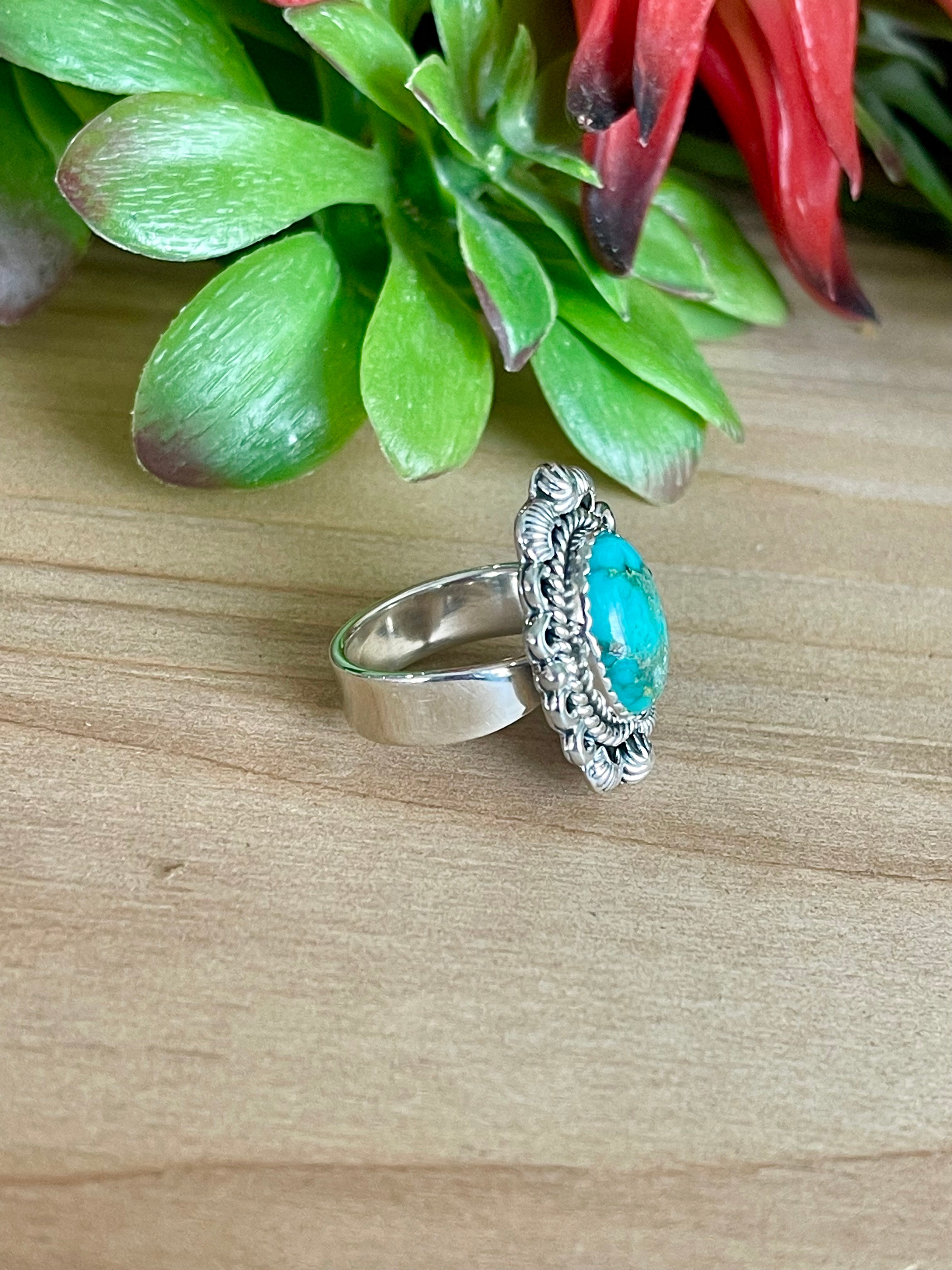 Southwest Sonoran Turquoise & Sterling Silver Adjustable Oval Ring