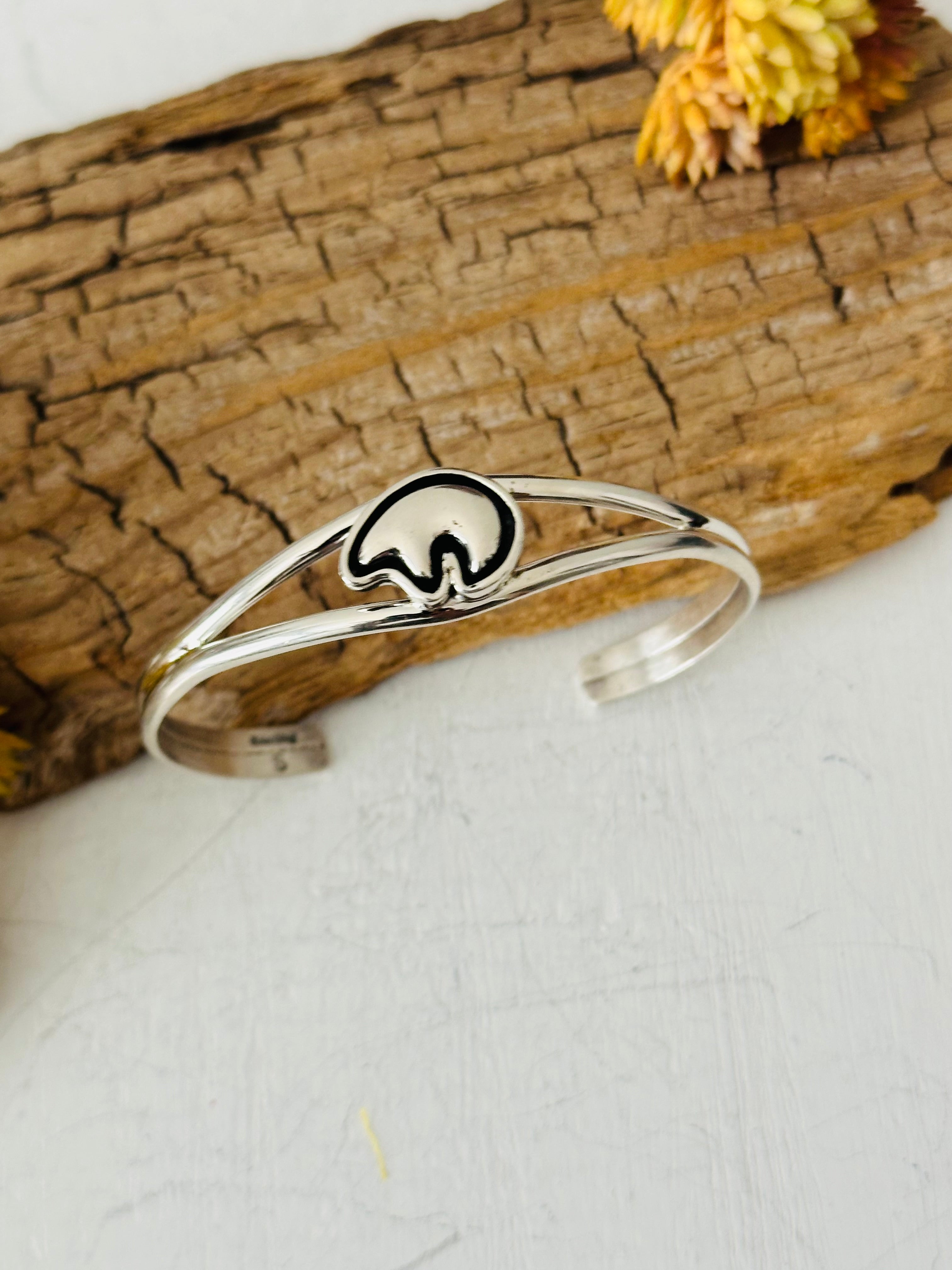 Navajo Made Sterling Silver Bear Cuff Bracelet