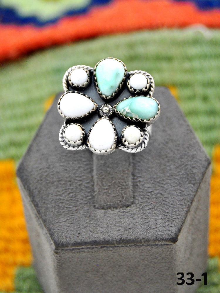 Southwest Handmade Paloma with White Buffalo & Sterling Silver Adjustable Ring
