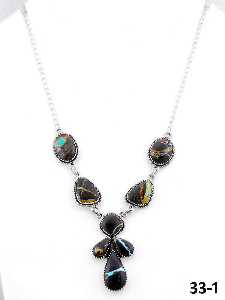 Southwest Made Black Jack Turquoise & Sterling Silver Necklace