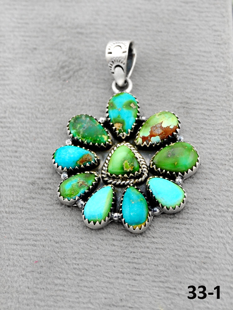 Southwest Handmade Sonoran Turquoise & Sterling Silver Pendants