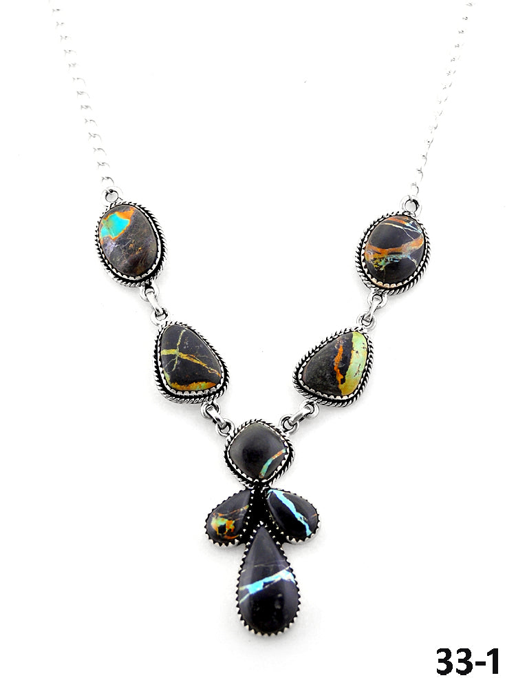 Southwest Made Black Jack Turquoise & Sterling Silver Necklace