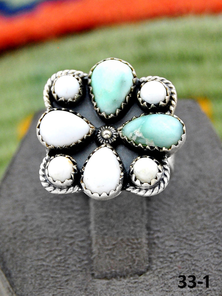 Southwest Handmade Paloma with White Buffalo & Sterling Silver Adjustable Ring