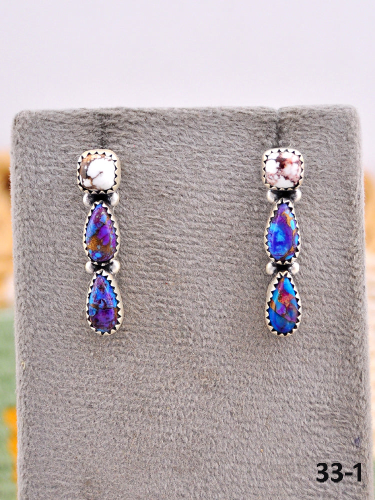 Southwest Made Purple Dahlia with Wild Horse Magnesite & Sterling Silver Post Earrings