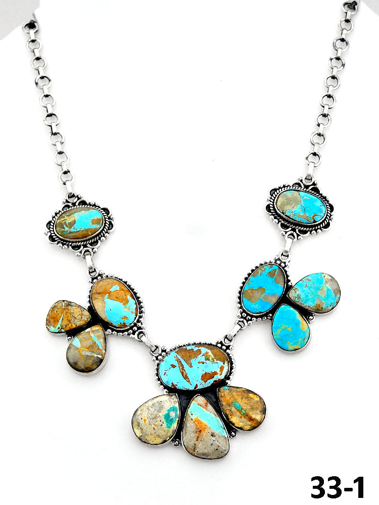 Southwest Handmade #8 Turquoise & Sterling Silver Necklace