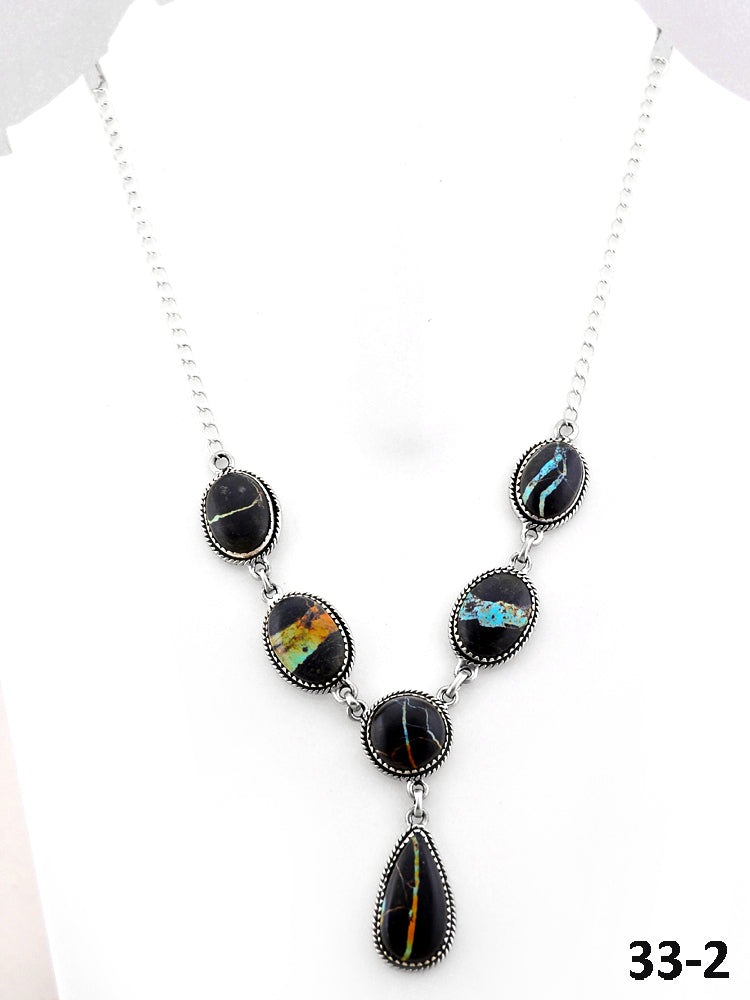 Southwest Made Black Jack Turquoise & Sterling Silver Necklace