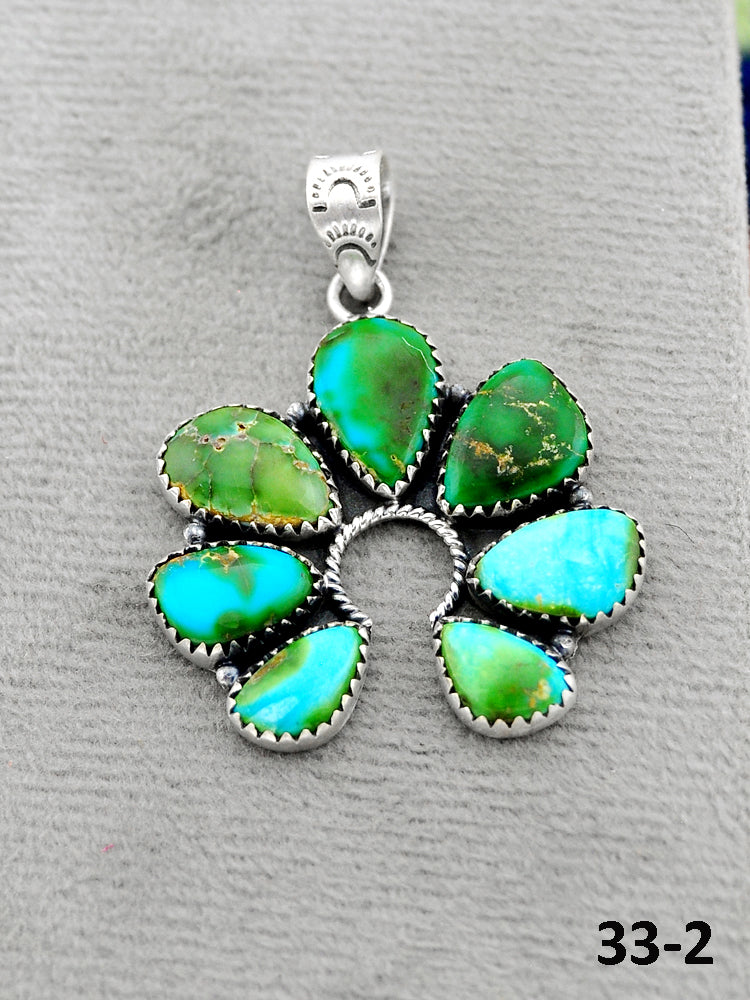 Southwest Handmade Sonoran Turquoise & Sterling Silver Pendants