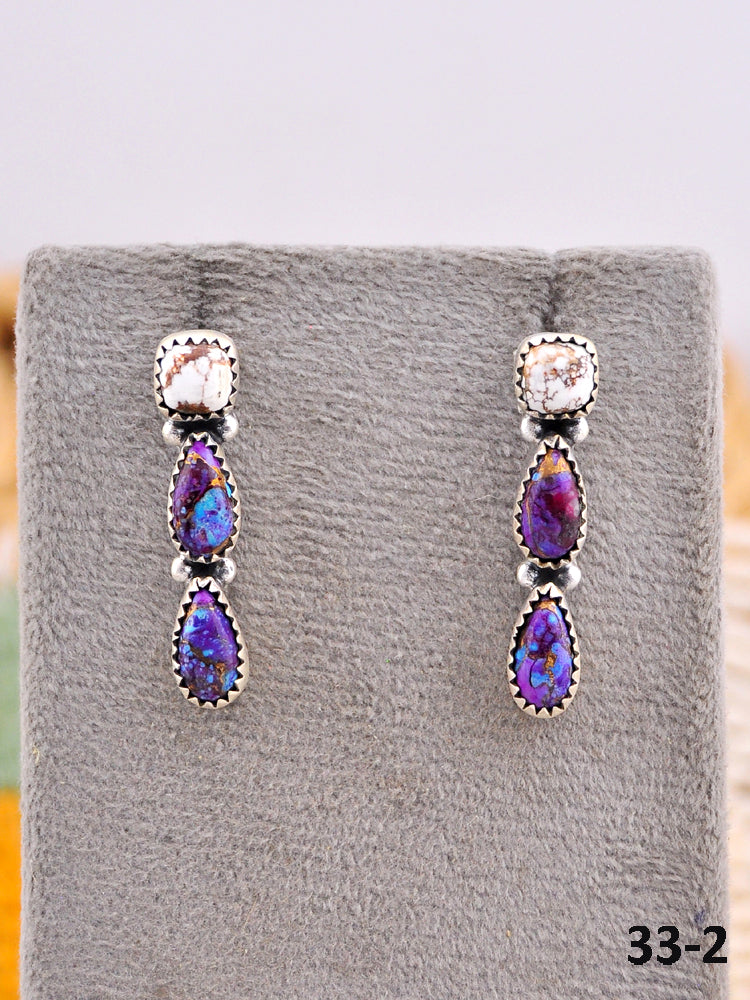 Southwest Made Purple Dahlia with Wild Horse Magnesite & Sterling Silver Post Earrings