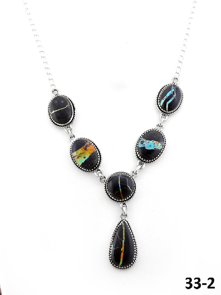 Southwest Made Black Jack Turquoise & Sterling Silver Necklace