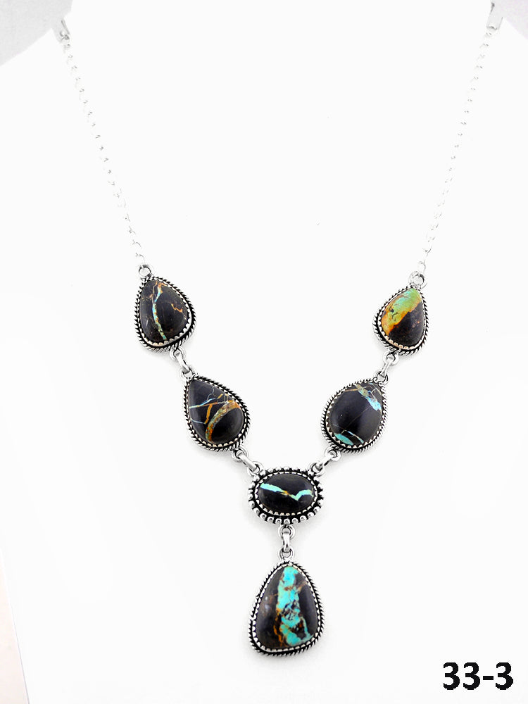 Southwest Made Black Jack Turquoise & Sterling Silver Necklace