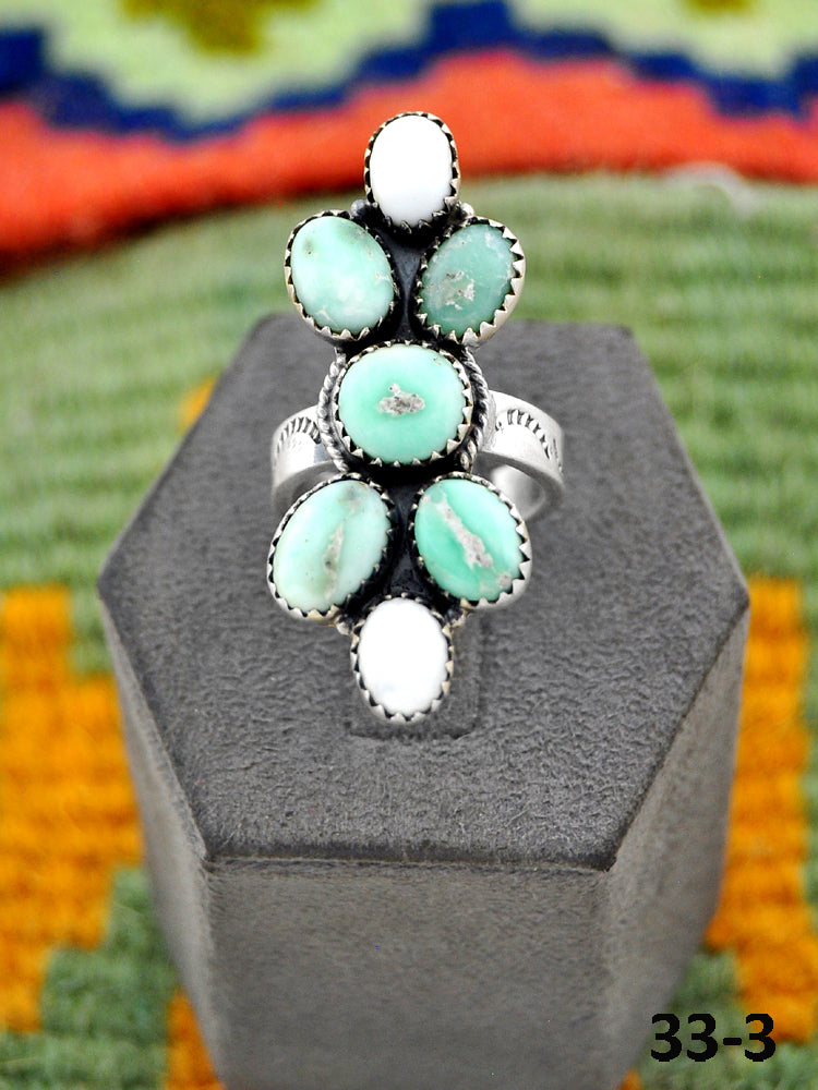 Southwest Handmade Paloma with White Buffalo & Sterling Silver Adjustable Ring