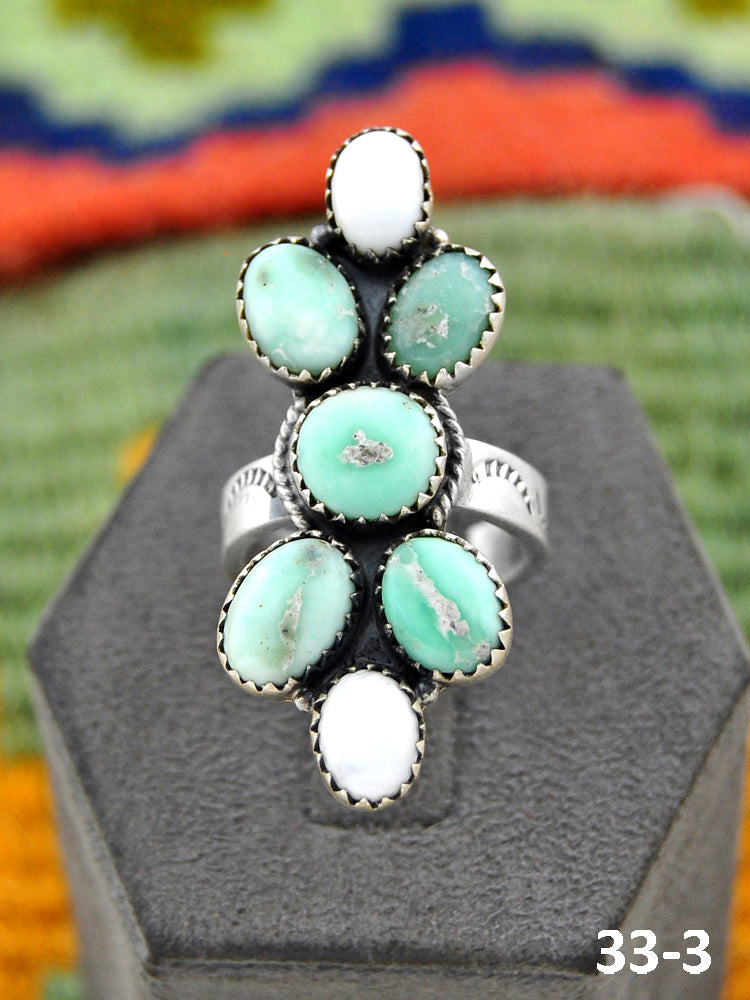 Southwest Handmade Paloma with White Buffalo & Sterling Silver Adjustable Ring