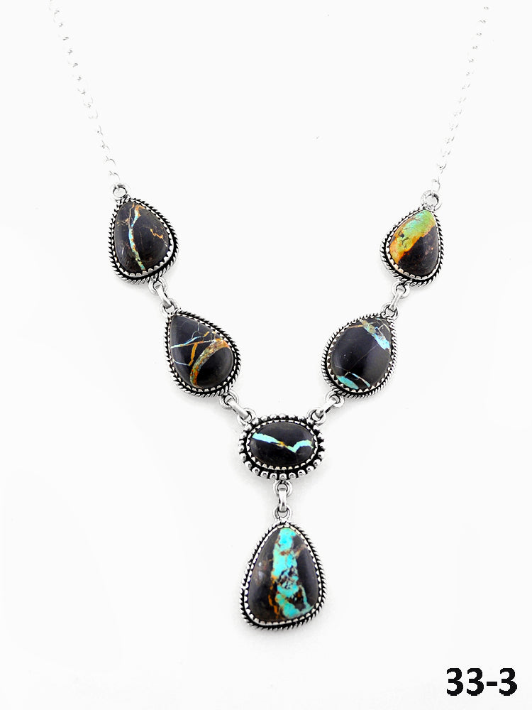 Southwest Made Black Jack Turquoise & Sterling Silver Necklace