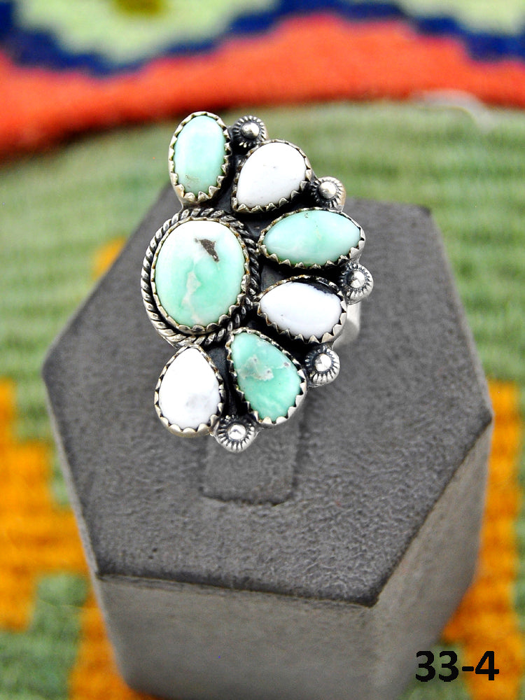Southwest Handmade Paloma with White Buffalo & Sterling Silver Adjustable Ring