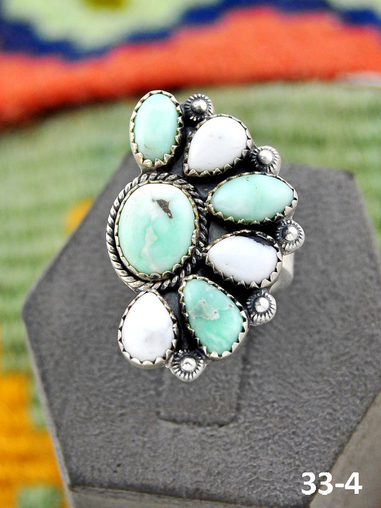 Southwest Handmade Paloma with White Buffalo & Sterling Silver Adjustable Ring